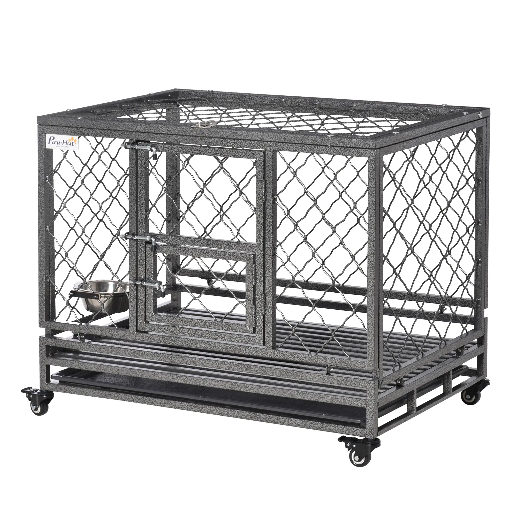 Heavy Duty Dog Crate With Wheels, Openable Top, Removable Tray, 36.4" x 24.4" x 31.1"