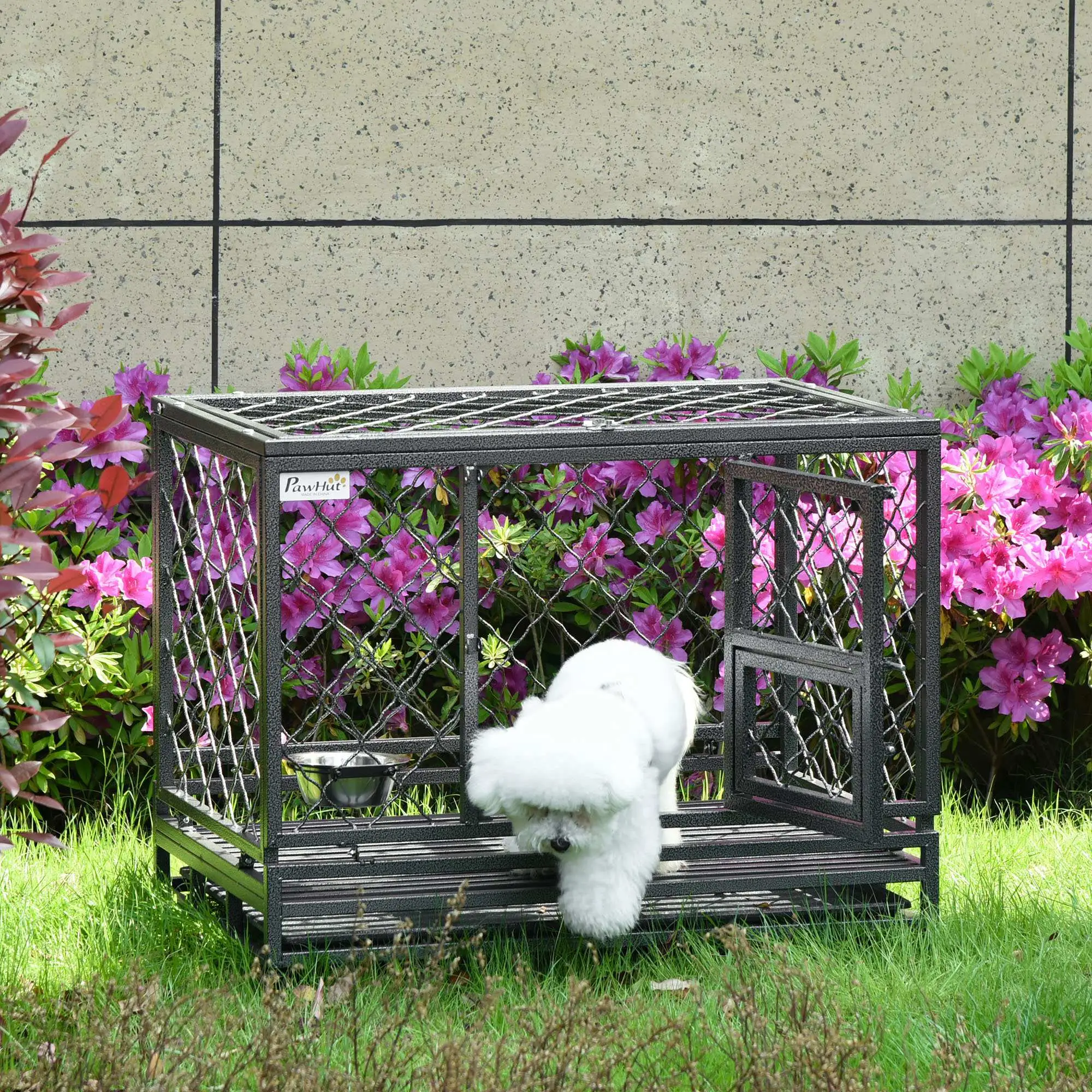 Heavy Duty Dog Crate With Wheels, Openable Top, Removable Tray, 36.4" x 24.4" x 31.1" - Image 2
