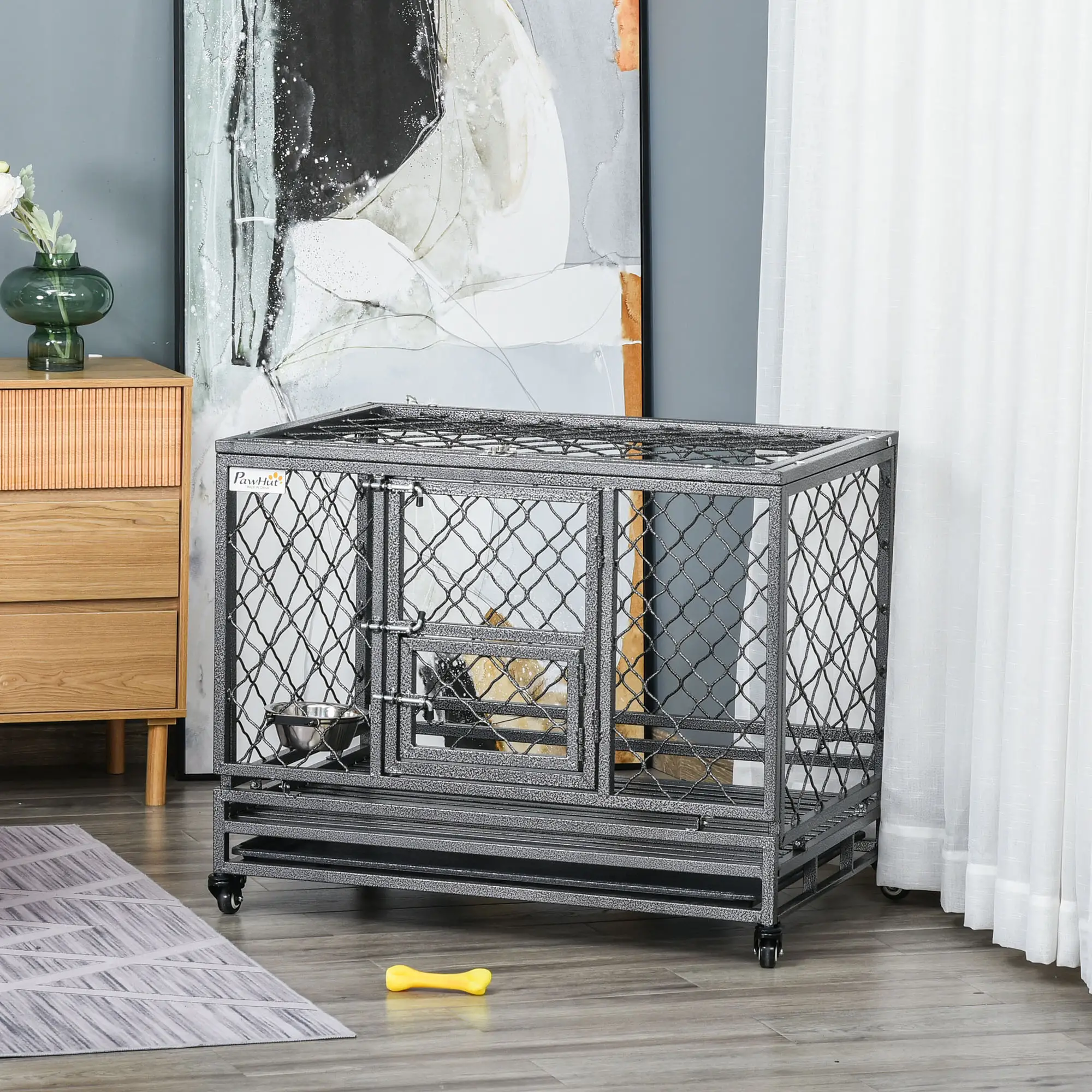Heavy Duty Dog Crate With Wheels, Openable Top, Removable Tray, 36.4" x 24.4" x 31.1" - Image 8
