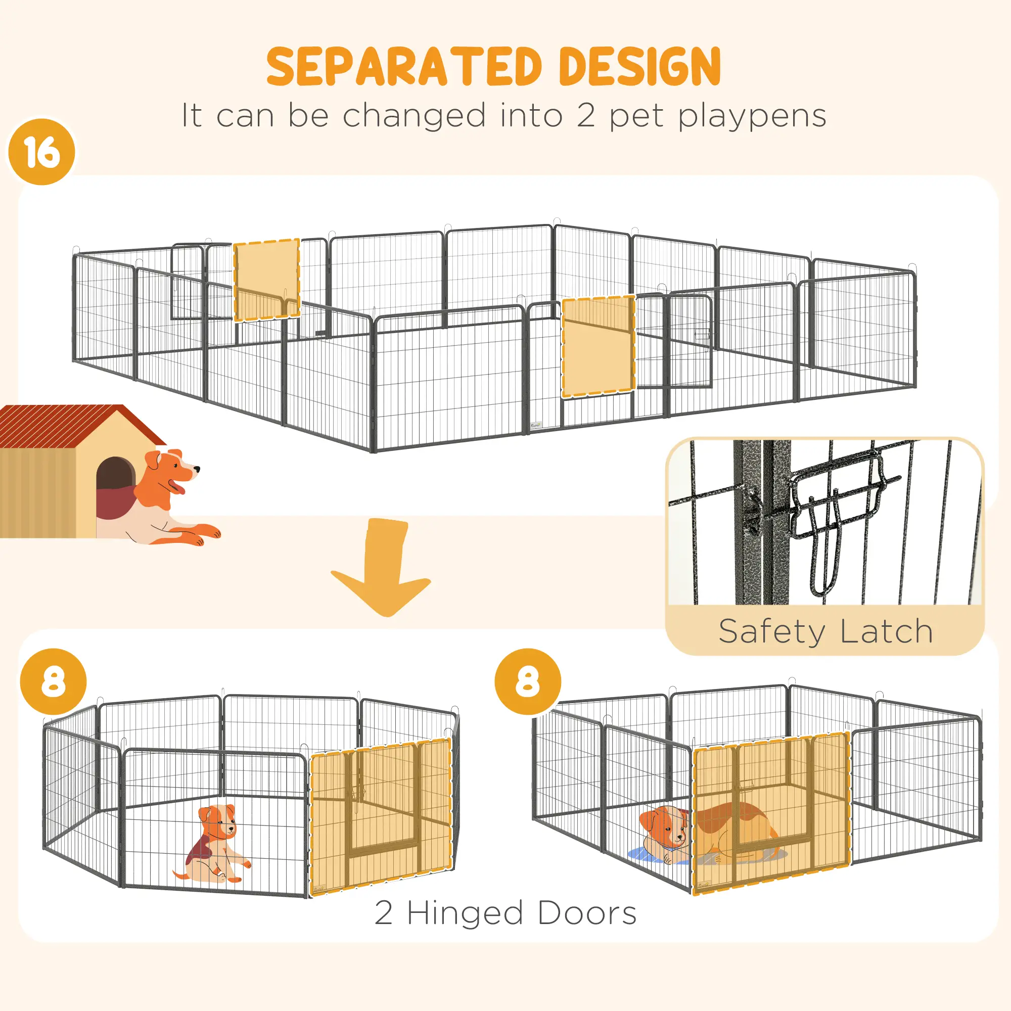 Heavy Duty Dog Playpen, 16 Panels, 2 Doors, 23.5" Height - Image 5