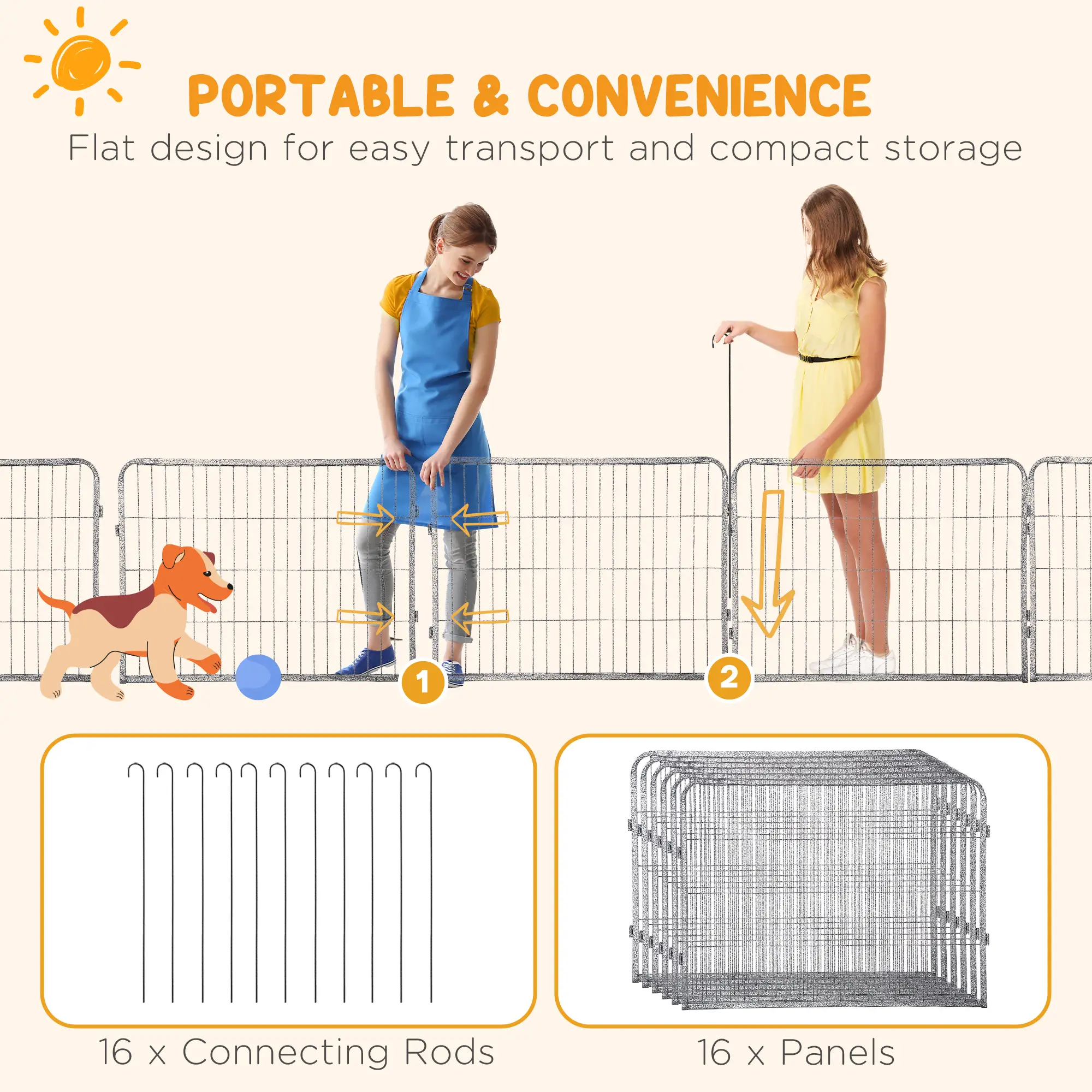 Heavy Duty Dog Playpen, 16 Panels, 2 Doors, 23.5" Height - Image 6
