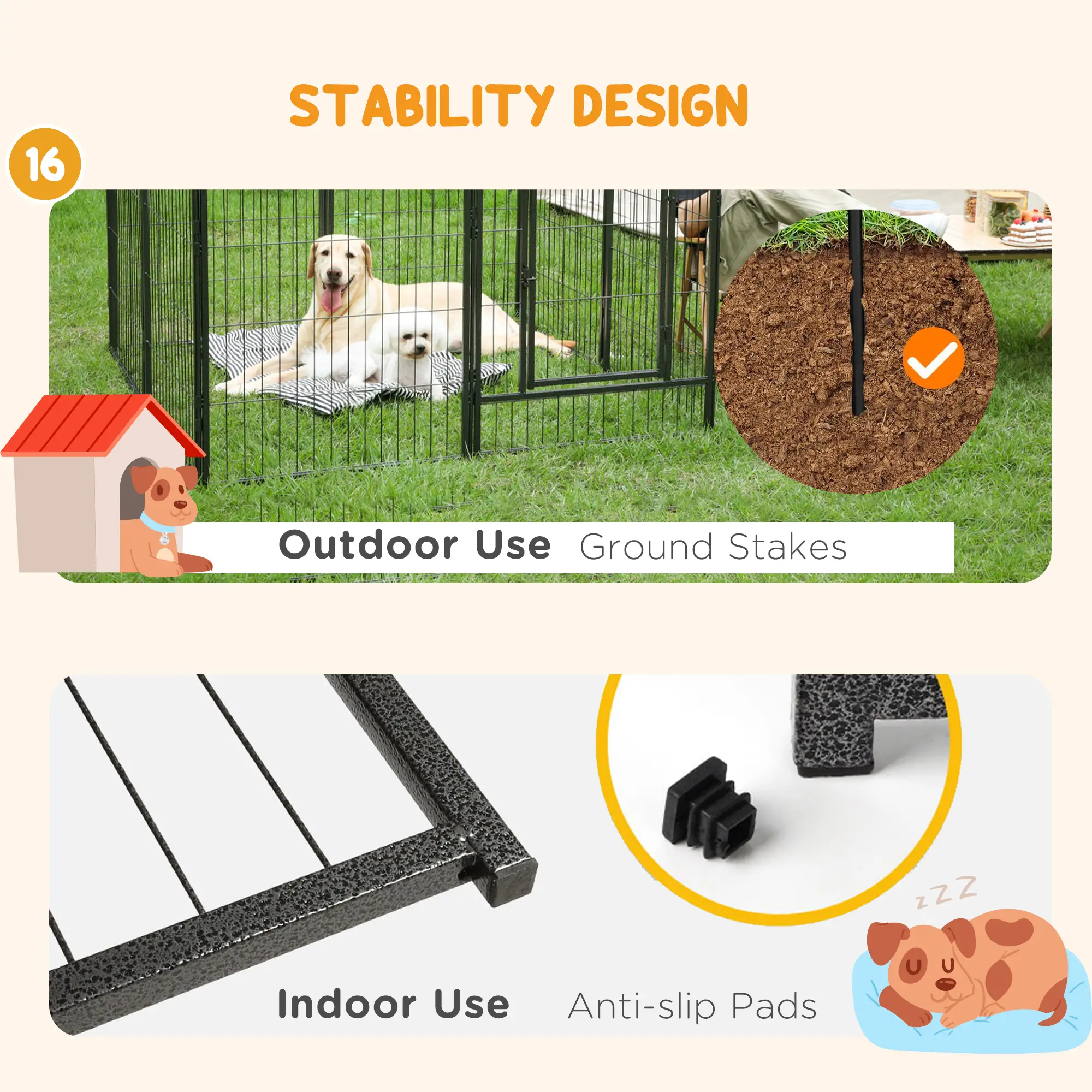 Heavy Duty Dog Playpen, 16 Panels, 2 Doors, 23.5" Height - Image 7