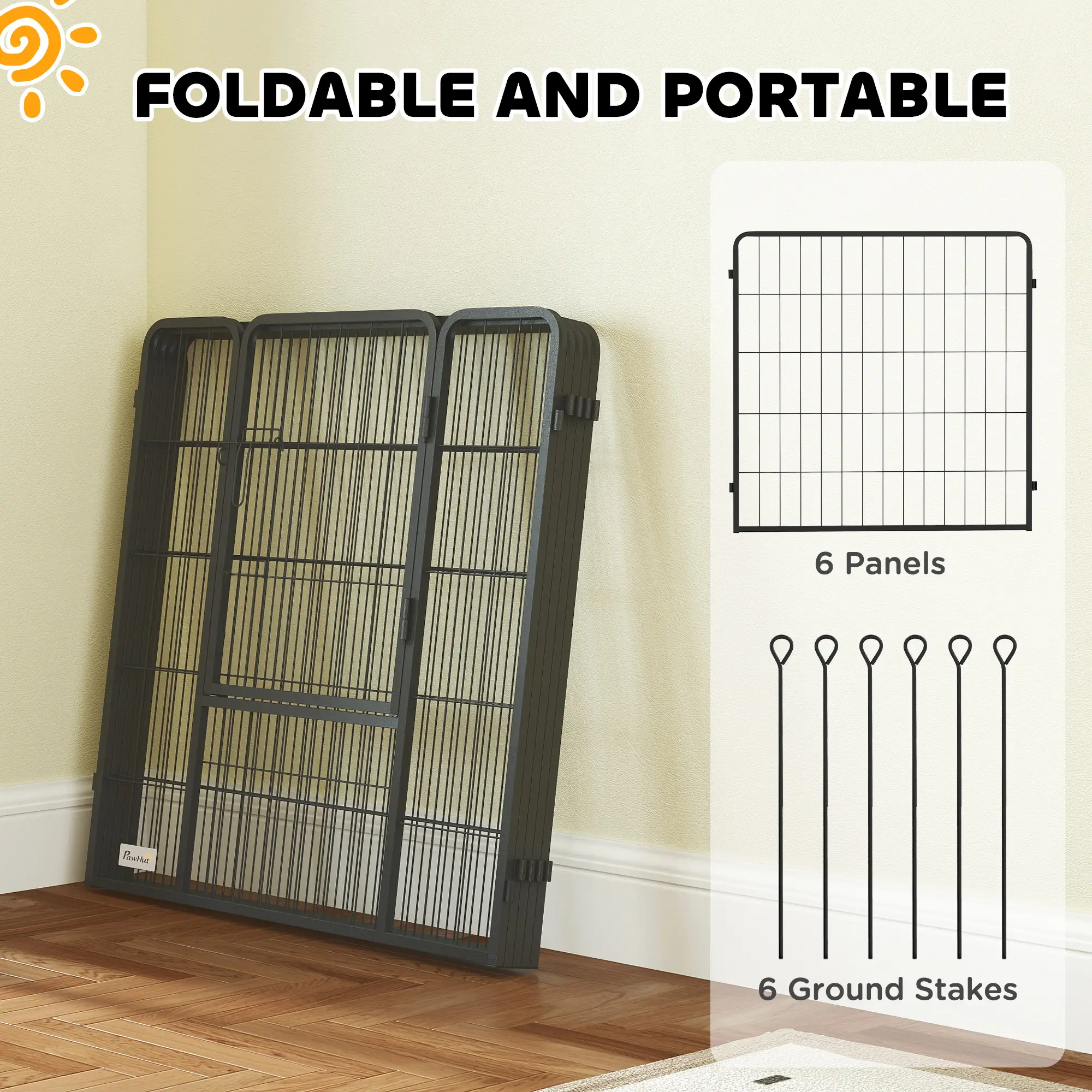 Heavy Duty Dog Playpen, 6 Panels, 31.5"H, Medium Dogs, With Door - Image 6