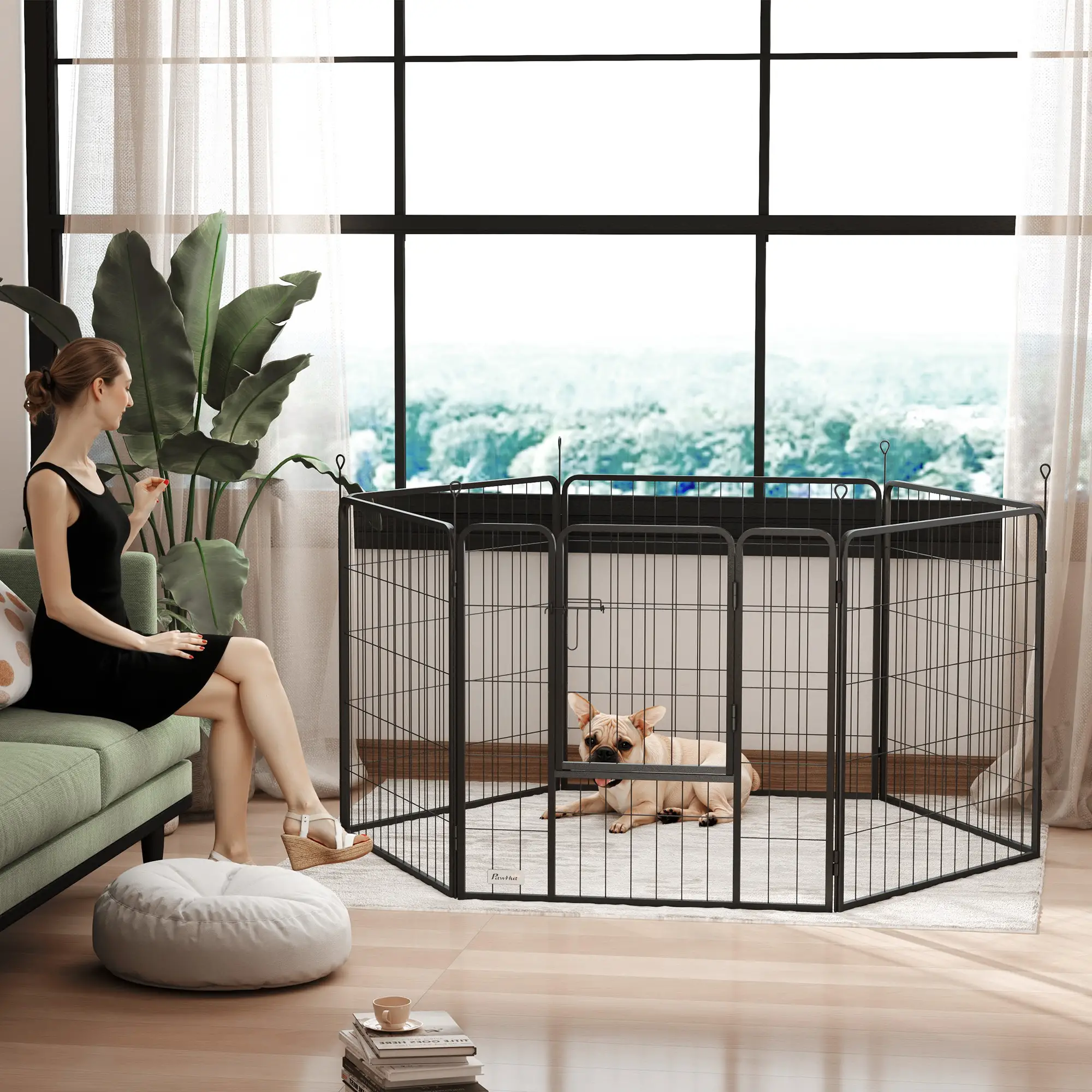 Heavy Duty Dog Playpen, 6 Panels, 31.5"H, Medium Dogs, With Door - Image 8
