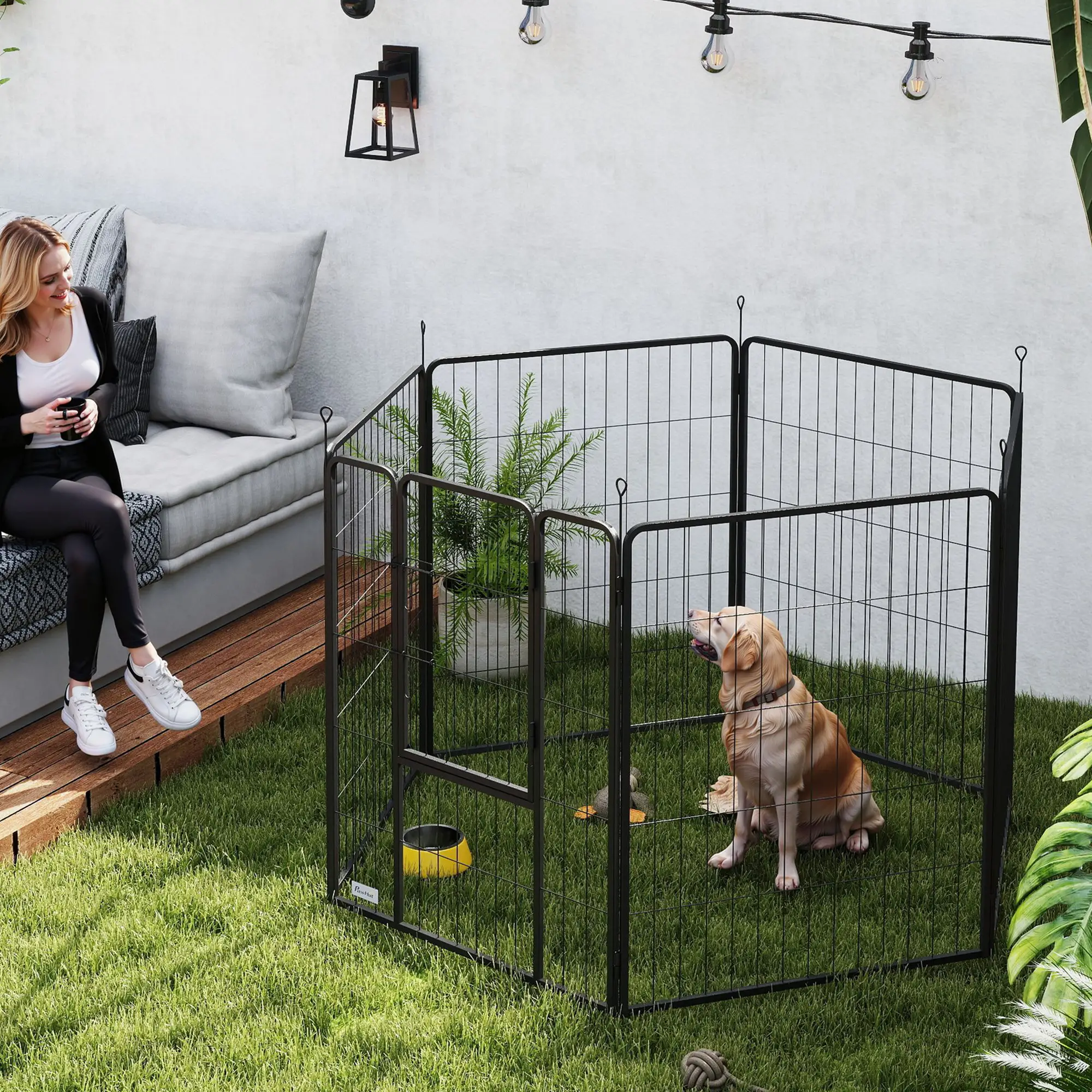 Heavy Duty Dog Playpen, 6 Panels, 39"H, Door for Large Dogs - Image 2