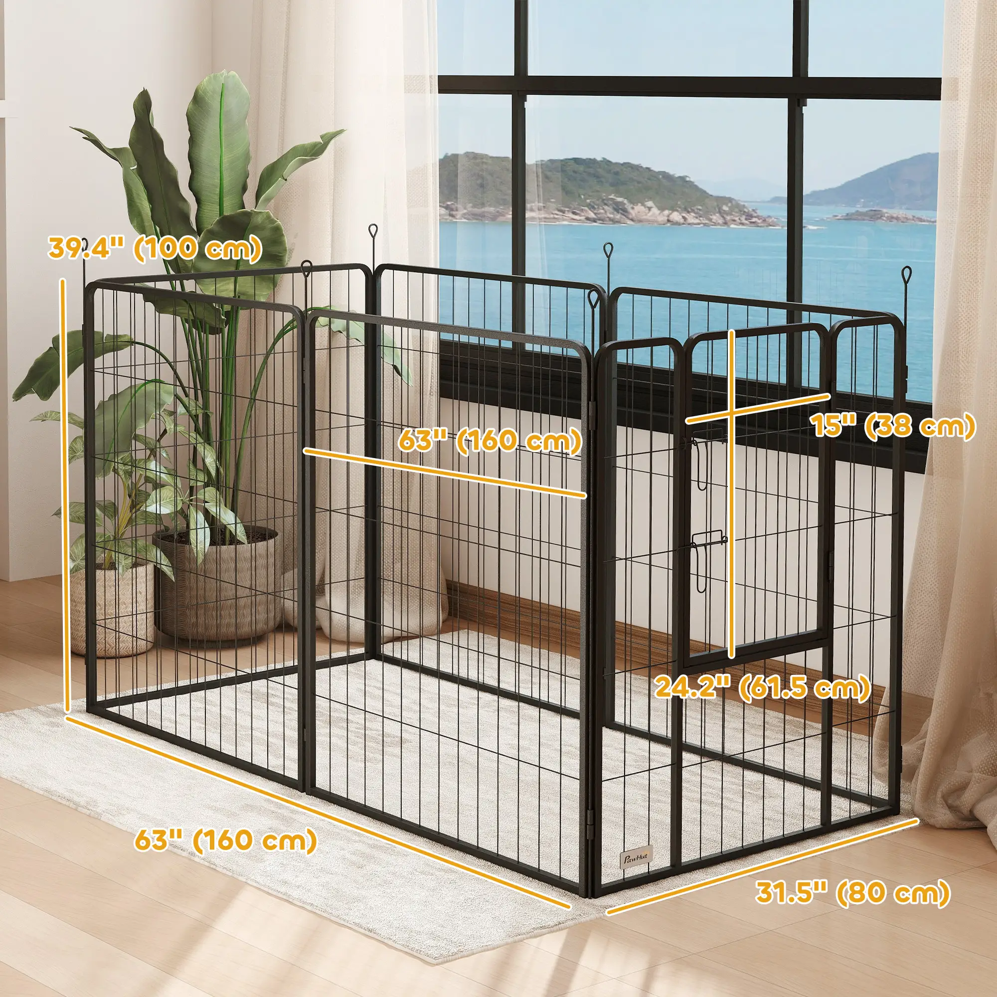 Heavy Duty Dog Playpen, 6 Panels, 39"H, Door for Large Dogs - Image 3