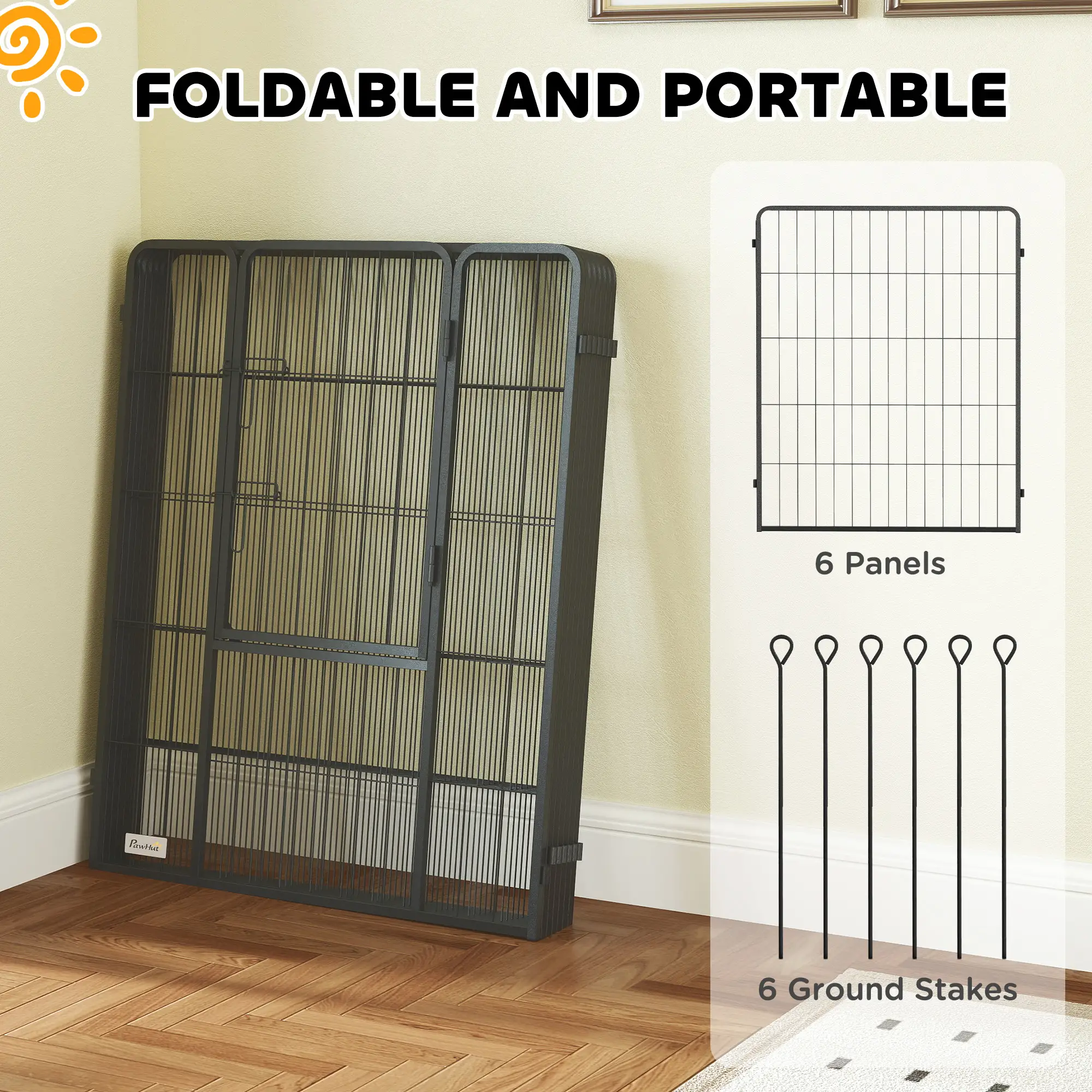 Heavy Duty Dog Playpen, 6 Panels, 39"H, Door for Large Dogs - Image 6