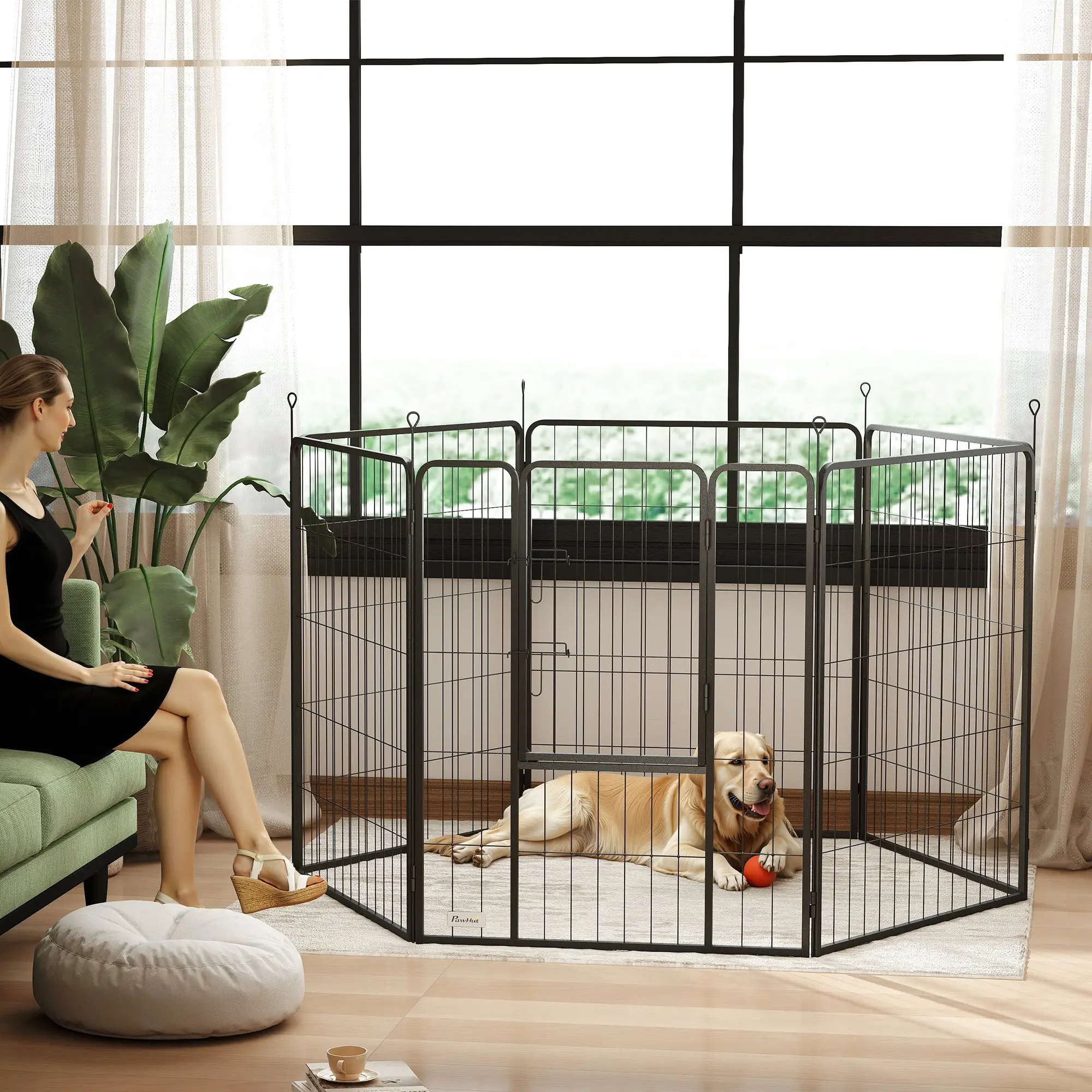 Heavy Duty Dog Playpen, 6 Panels, 39"H, Door for Large Dogs - Image 8