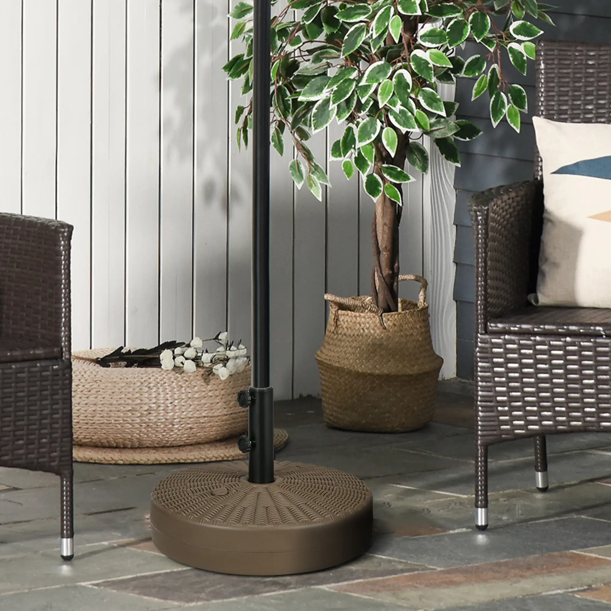 Heavy Duty Fillable Umbrella Base, Round Parasol Stand, Brown - Image 2