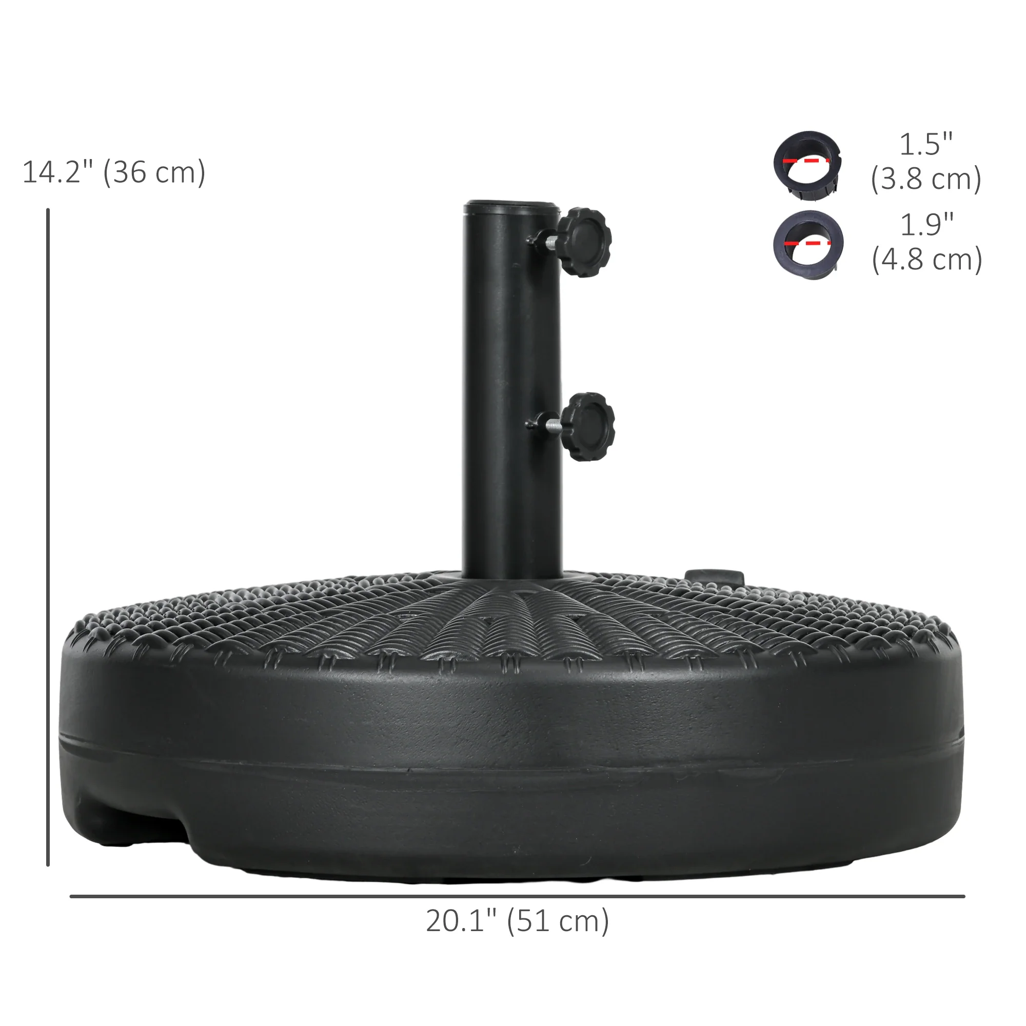 Heavy Duty Fillable Umbrella Base, Steel Pole, Round Stand, Black - Image 3