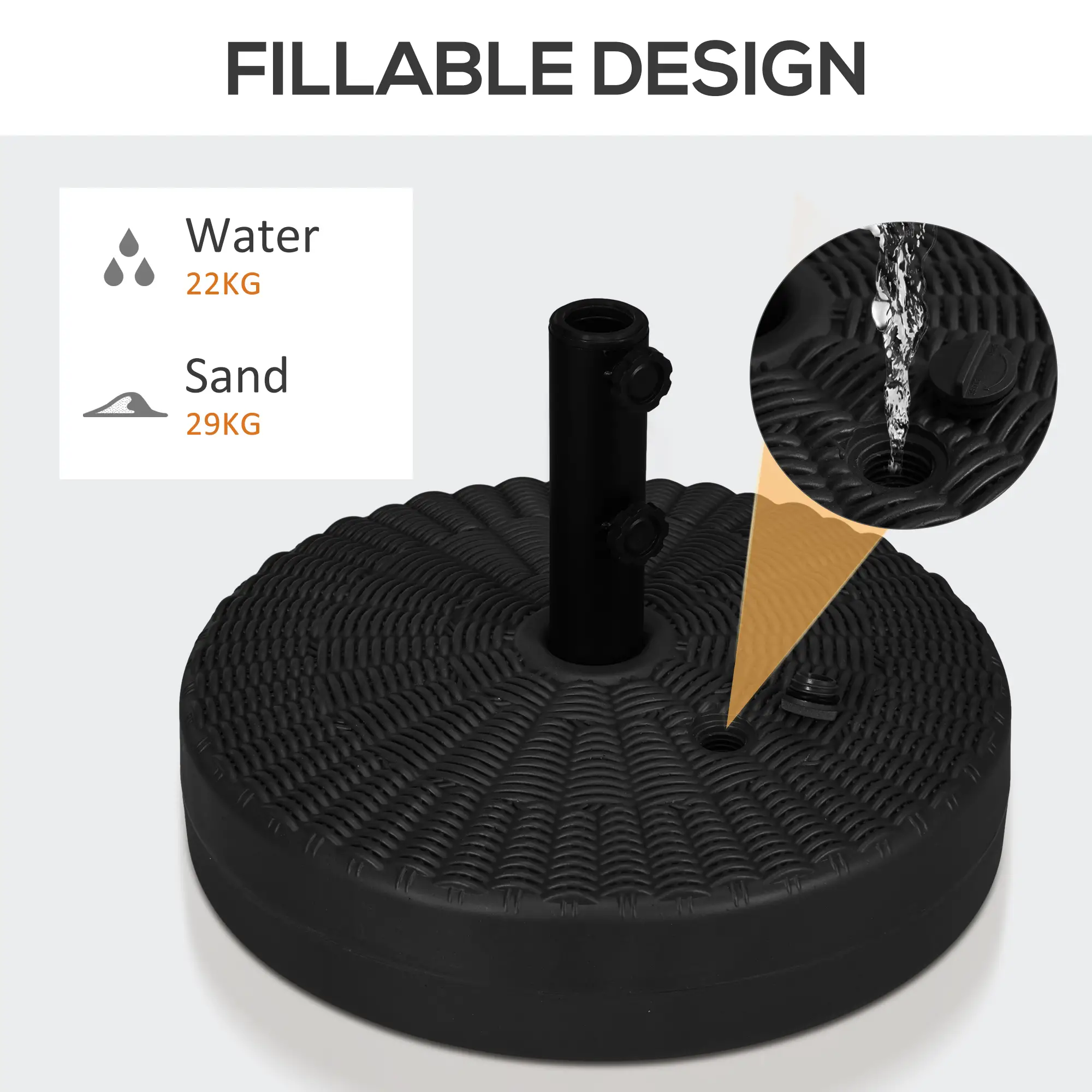 Heavy Duty Fillable Umbrella Base, Steel Pole, Round Stand, Black - Image 5