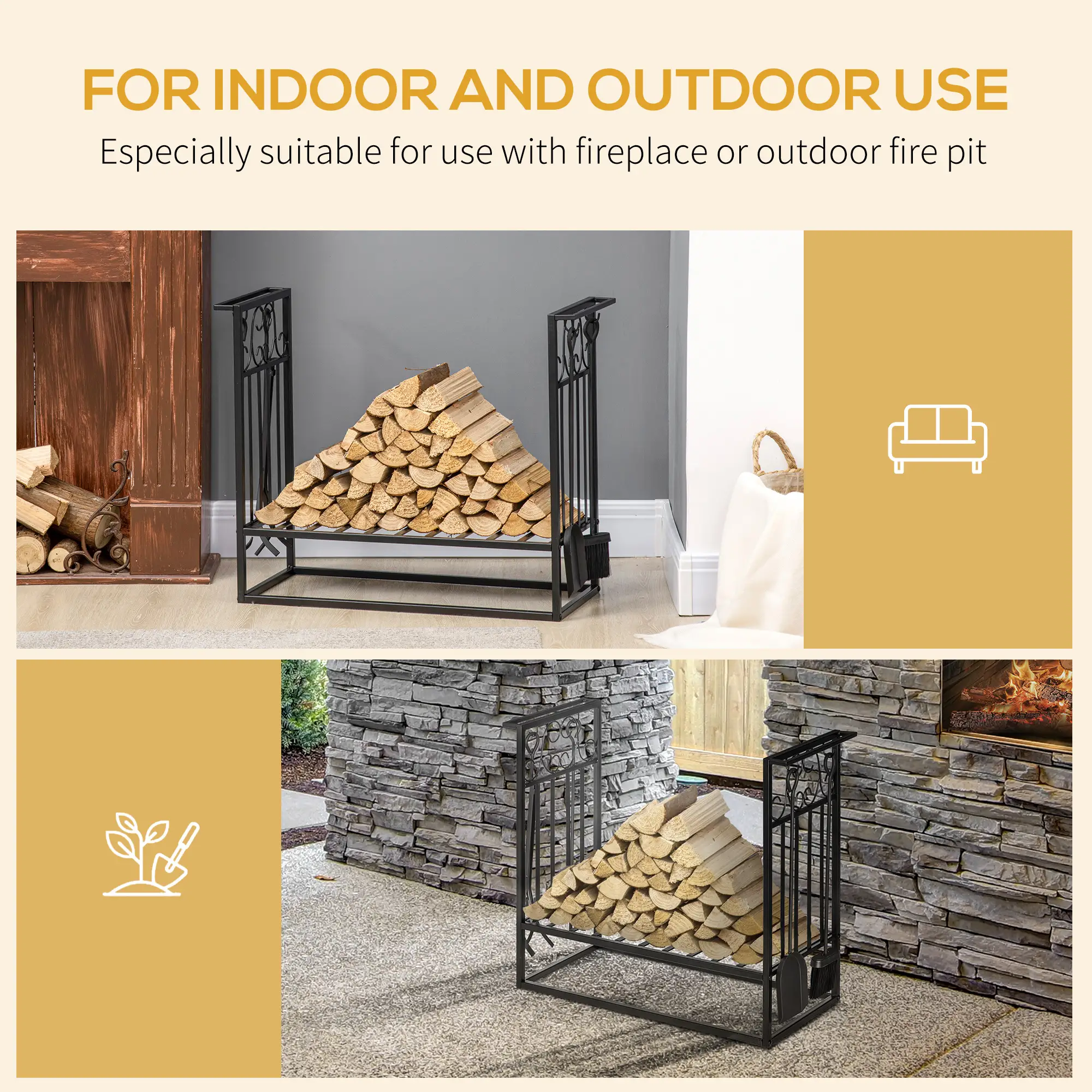 Heavy Duty Firewood Log Rack, Vintage Design, Black - Image 6