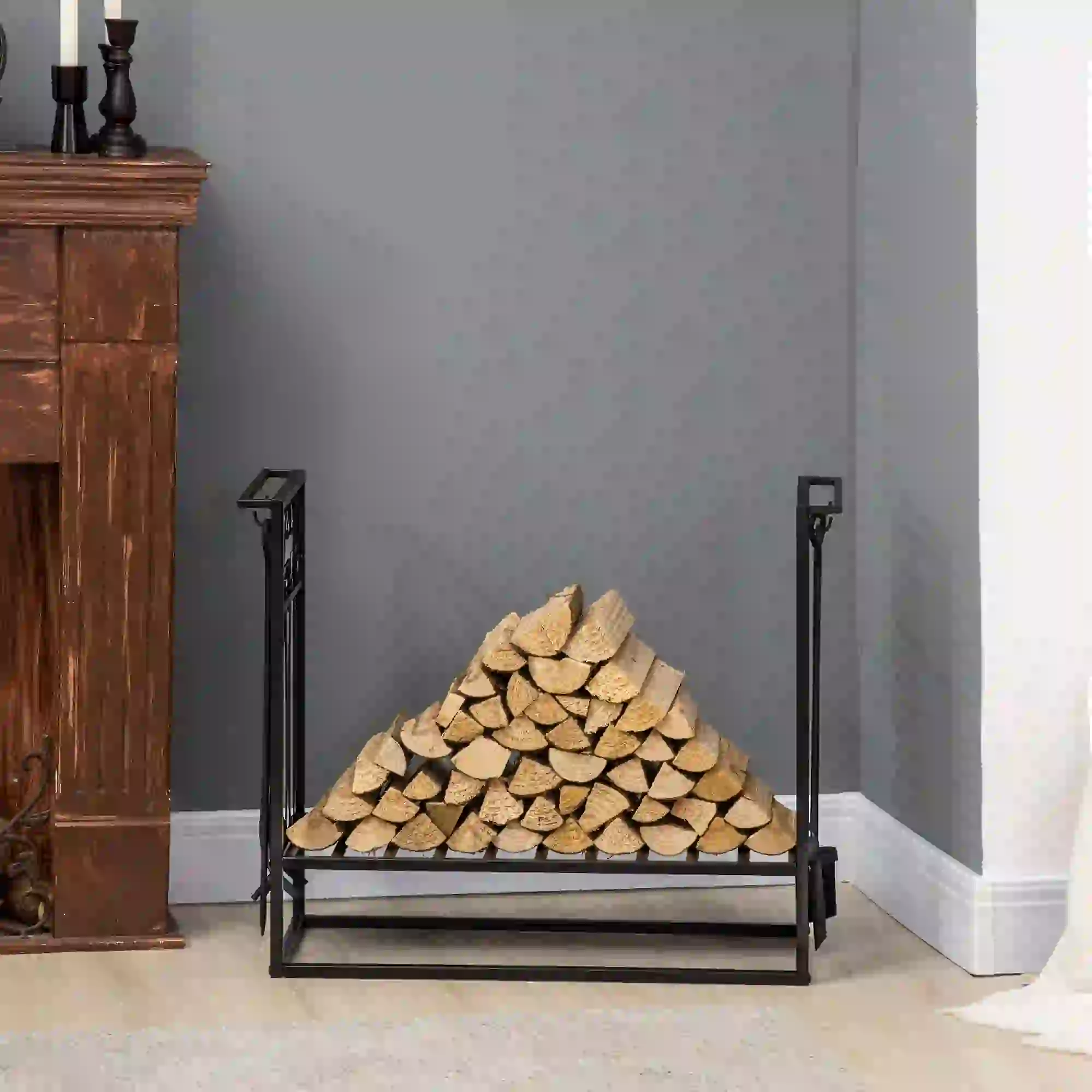 Heavy Duty Firewood Log Rack, Vintage Design, Black - Image 7