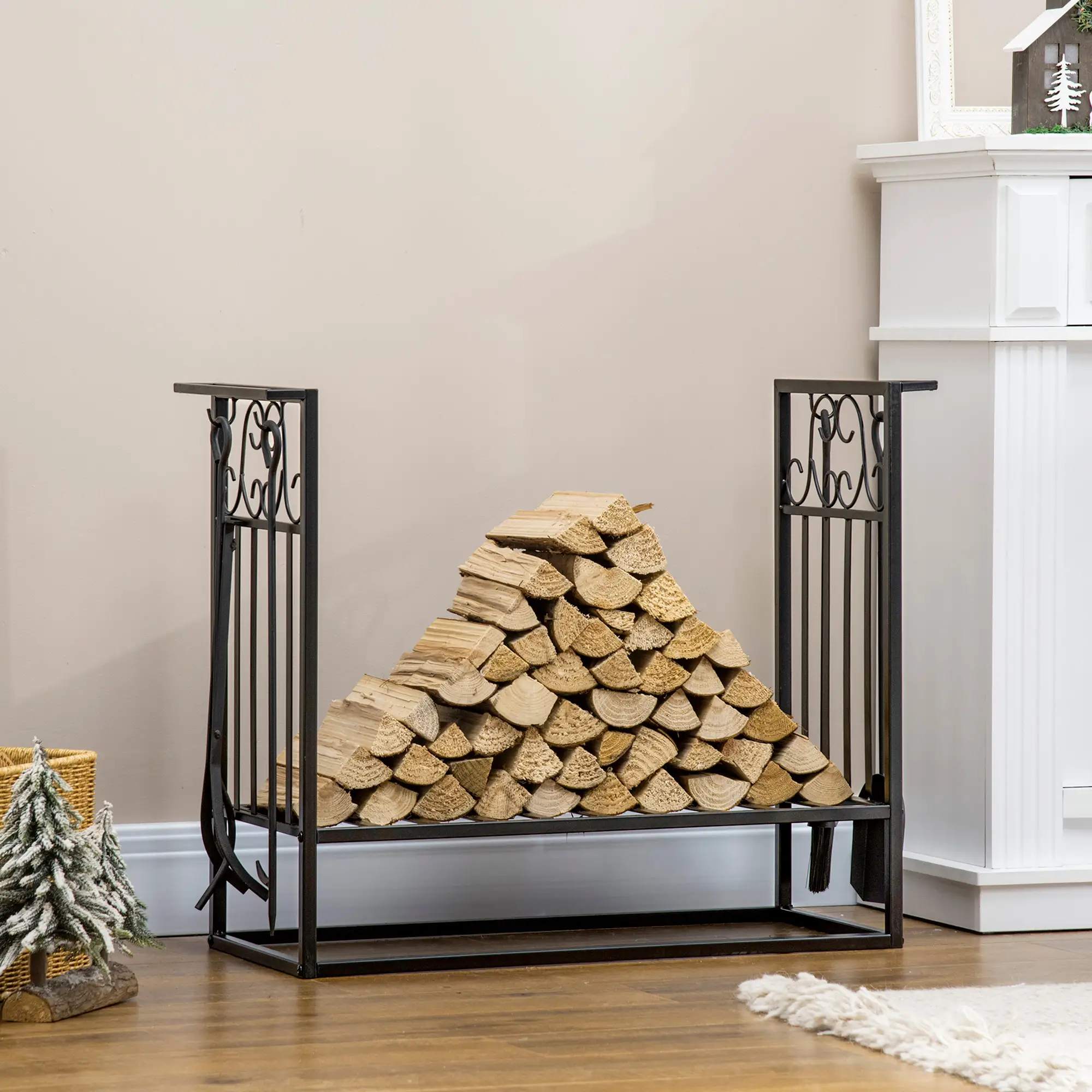 Heavy Duty Firewood Log Rack, Vintage Design, Black - Image 8