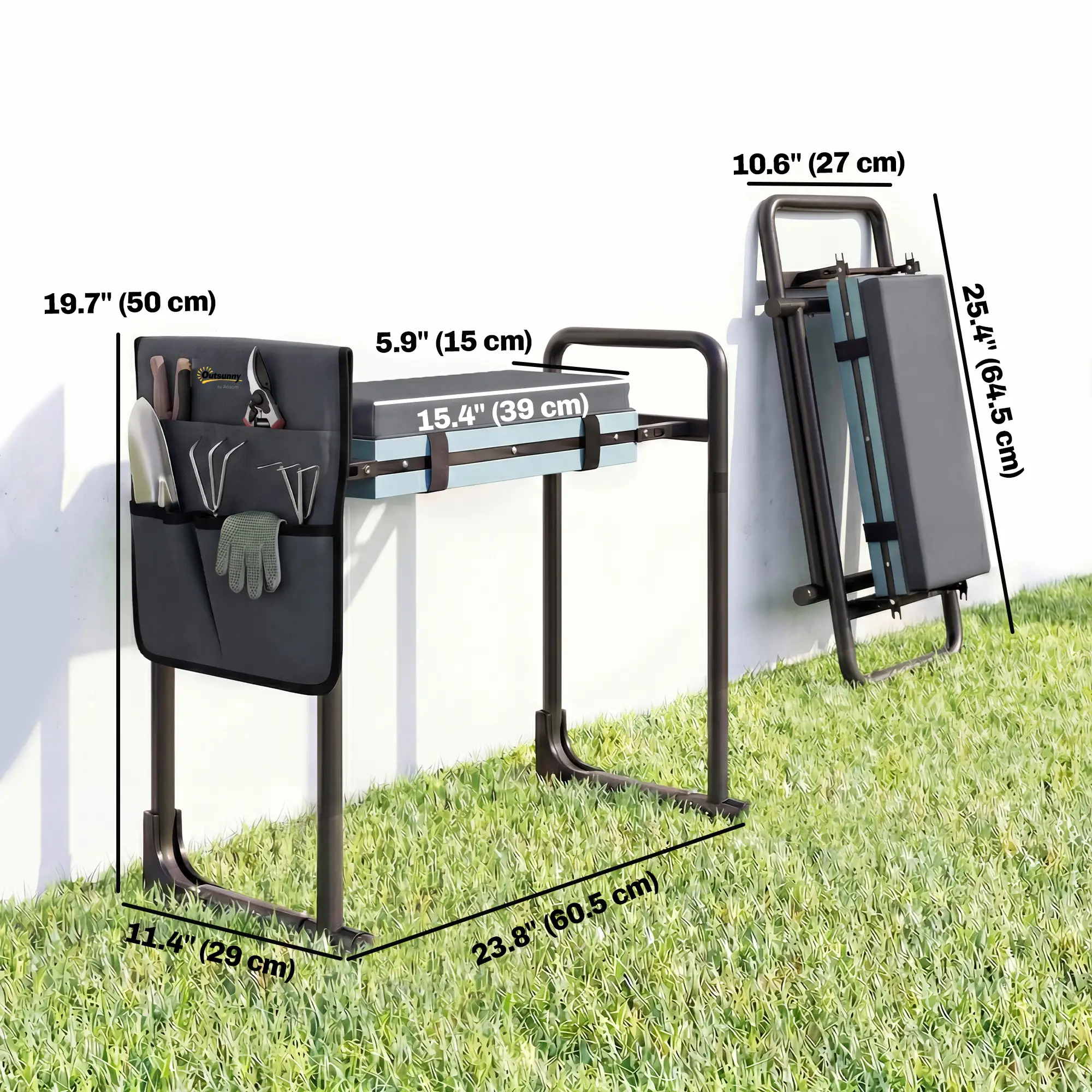 Heavy Duty Foldable Garden Kneeler Seat, Extendable Steel Legs - Image 3