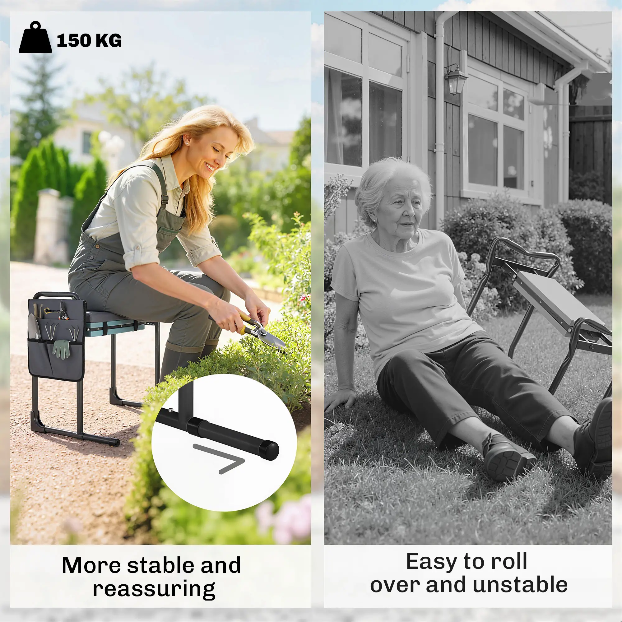 Heavy Duty Foldable Garden Kneeler Seat, Extendable Steel Legs - Image 5