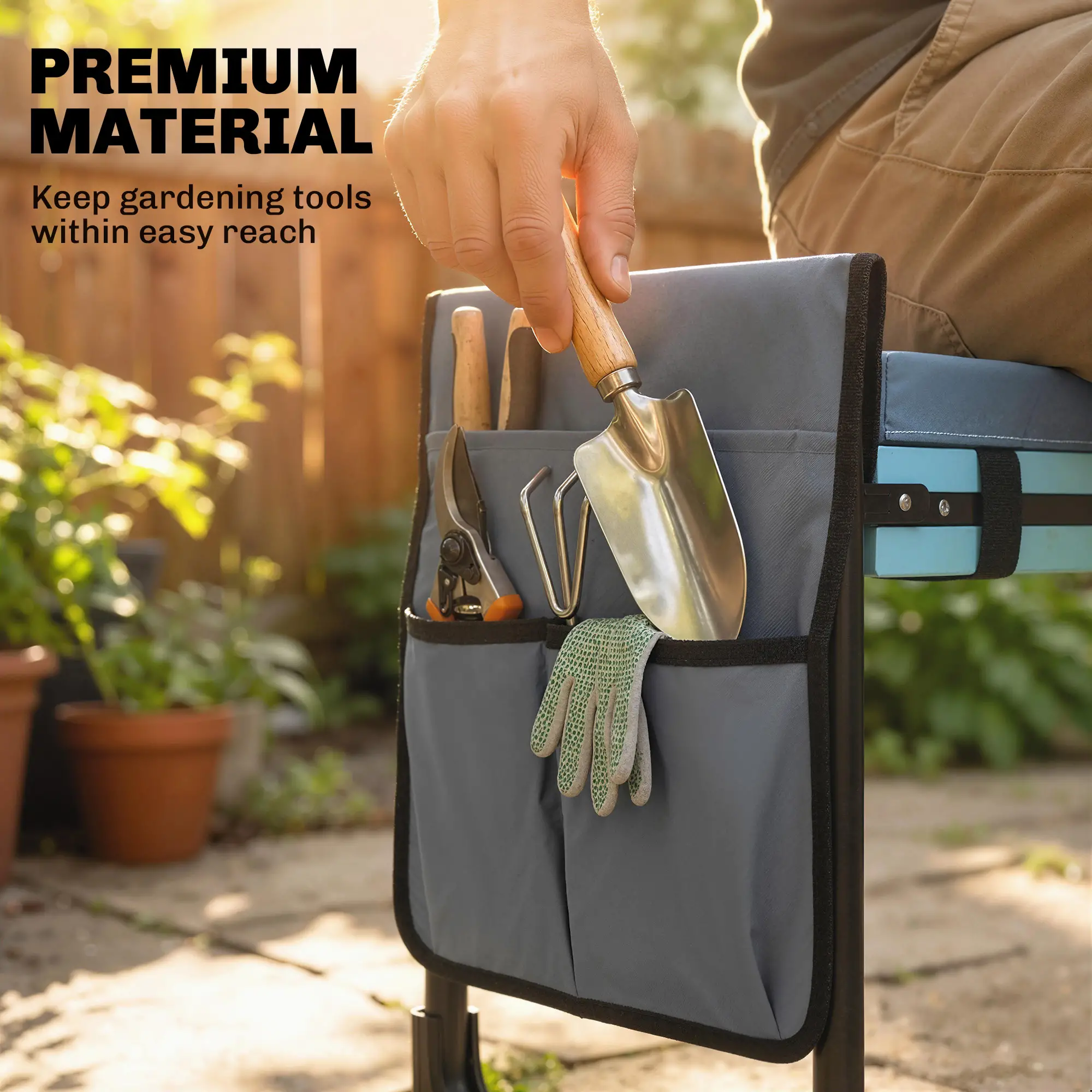 Heavy Duty Foldable Garden Kneeler Seat, Extendable Steel Legs - Image 7