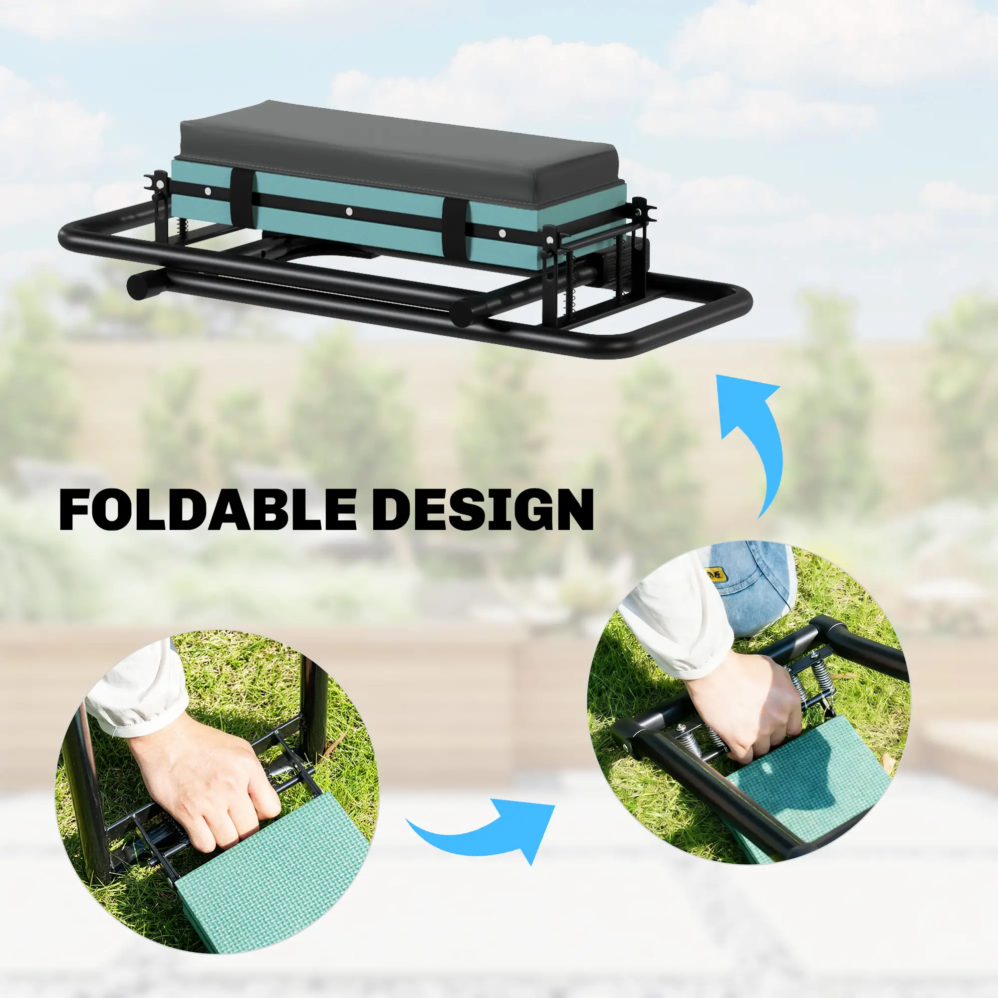 Heavy Duty Foldable Garden Kneeler Seat, Extendable Steel Legs - Image 9
