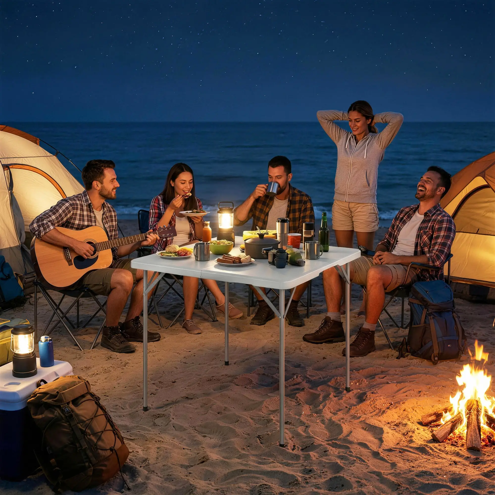 Heavy Duty Folding Picnic Table, 34" x 34", Indoor Outdoor Camping, White - Image 10