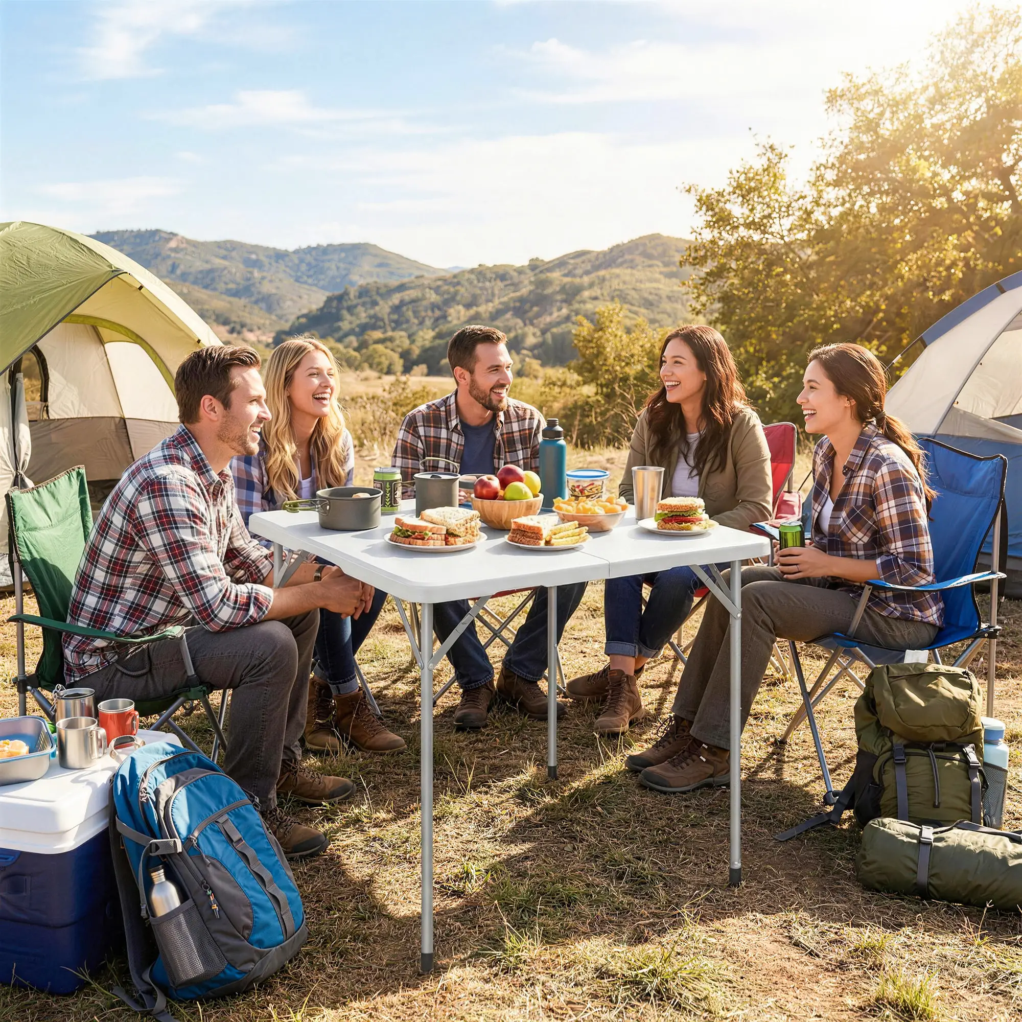 Heavy Duty Folding Picnic Table, 34" x 34", Indoor Outdoor Camping, White - Image 2