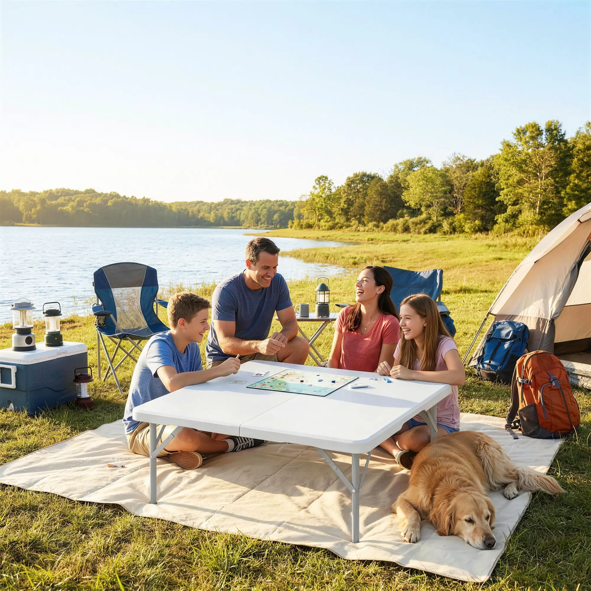 Heavy Duty Folding Picnic Table, 34" x 34", Indoor Outdoor Camping, White - Image 8