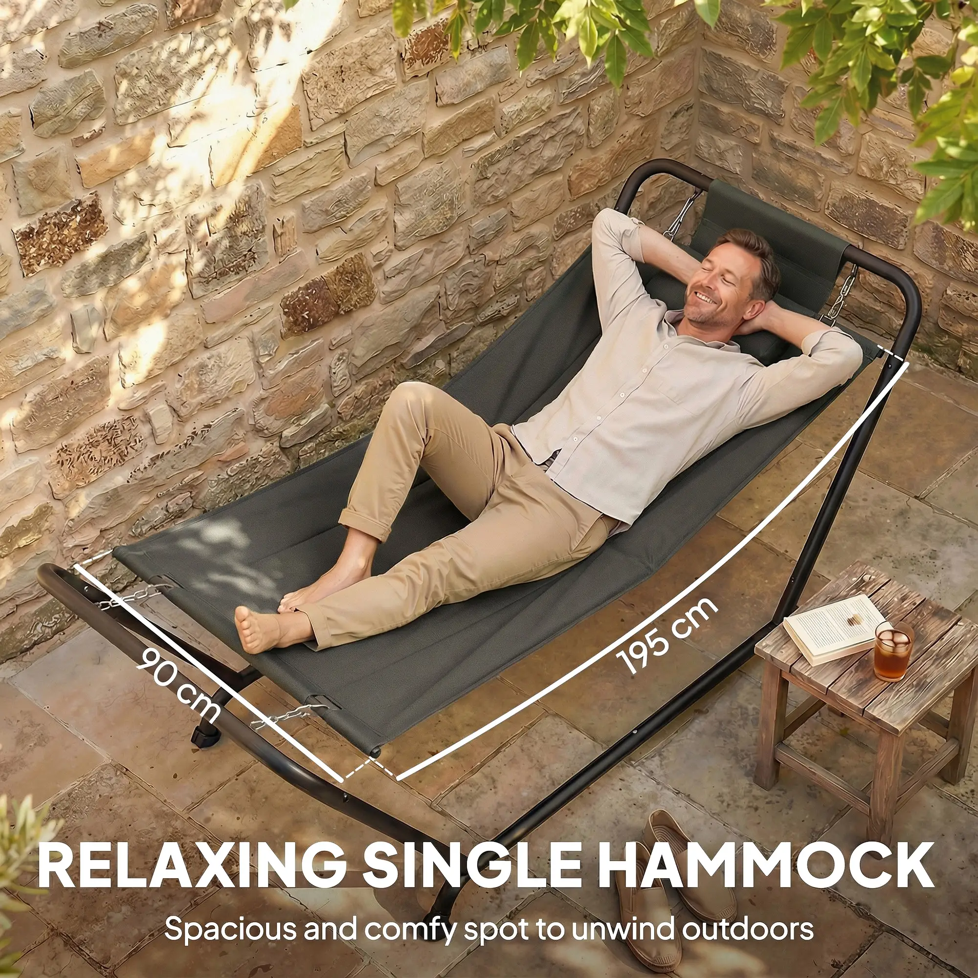 Heavy Duty Freestanding Outdoor Hammock, Dark Grey - Image 4