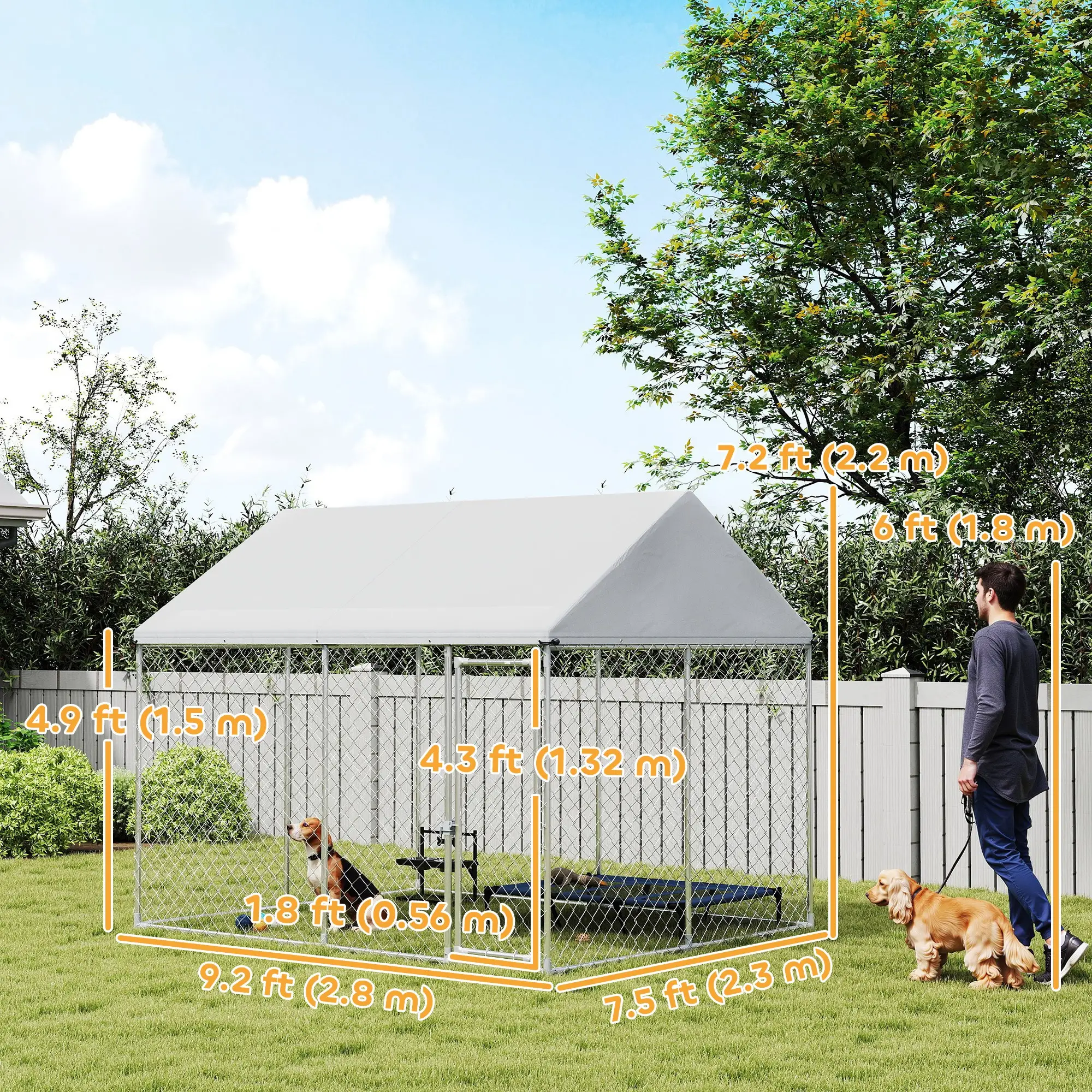 Heavy Duty Galvanized Steel Outdoor Dog Kennel with Waterproof Roof, Safety Lockable Latch System, 9.2' x 7.5' x 7.2' - Image 3