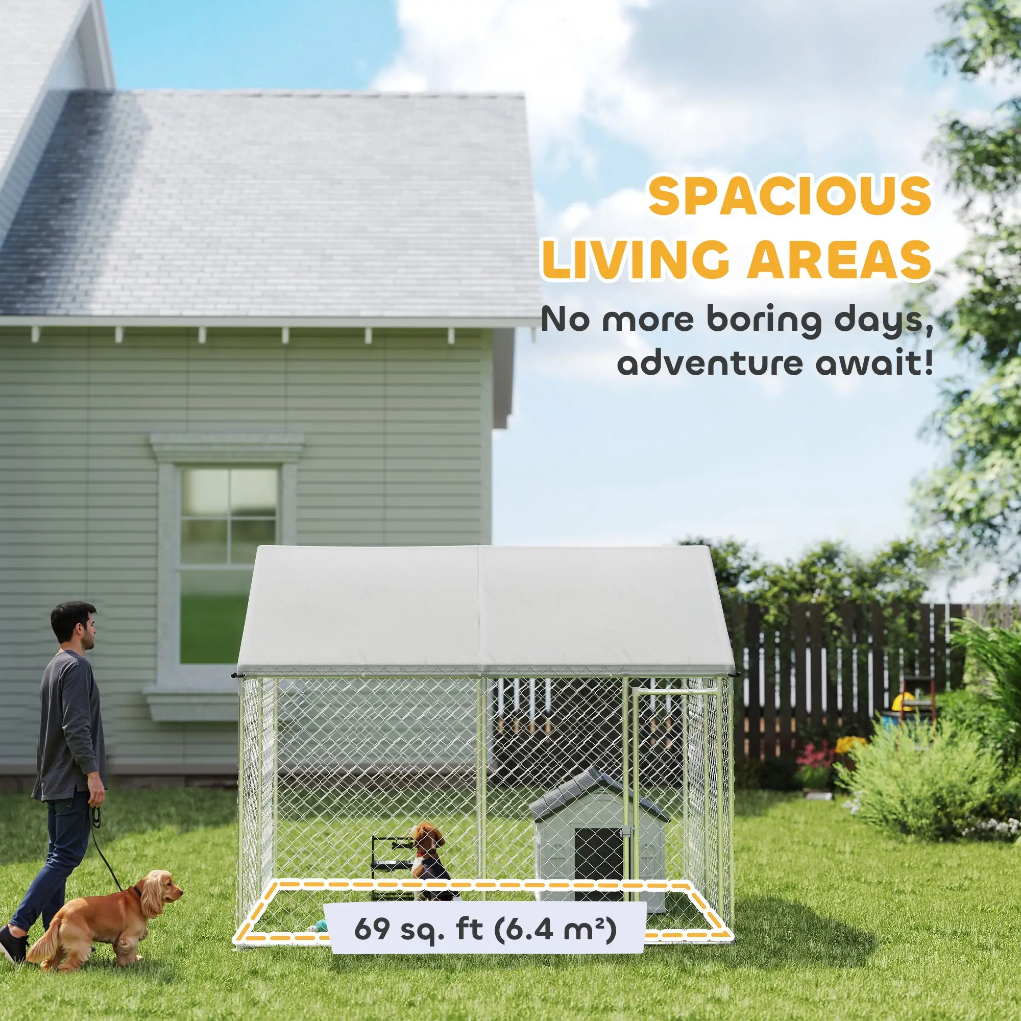 Heavy Duty Galvanized Steel Outdoor Dog Kennel with Waterproof Roof, Safety Lockable Latch System, 9.2' x 7.5' x 7.2' - Image 5
