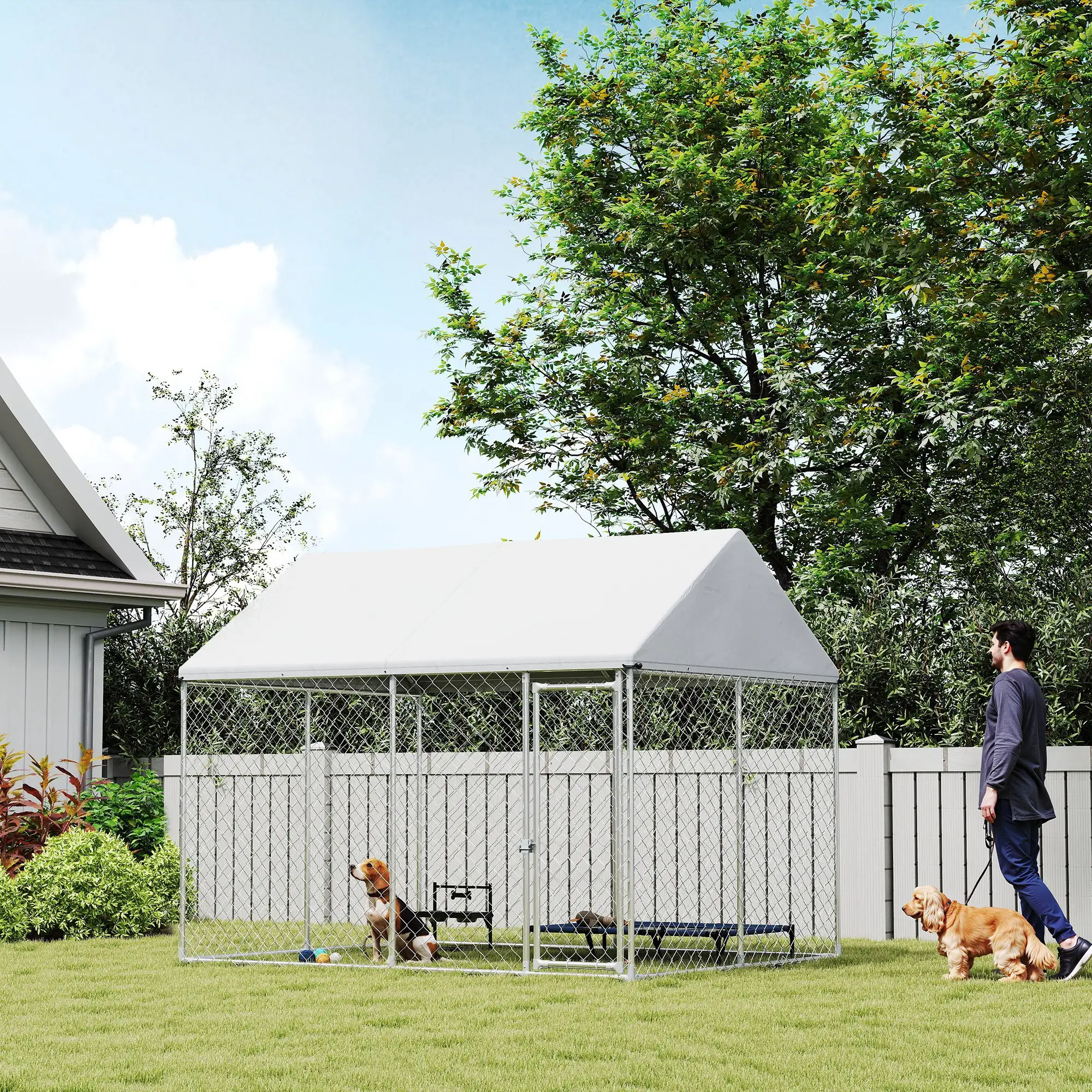 Heavy Duty Galvanized Steel Outdoor Dog Kennel with Waterproof Roof, Safety Lockable Latch System, 9.2' x 7.5' x 7.2' - Image 7