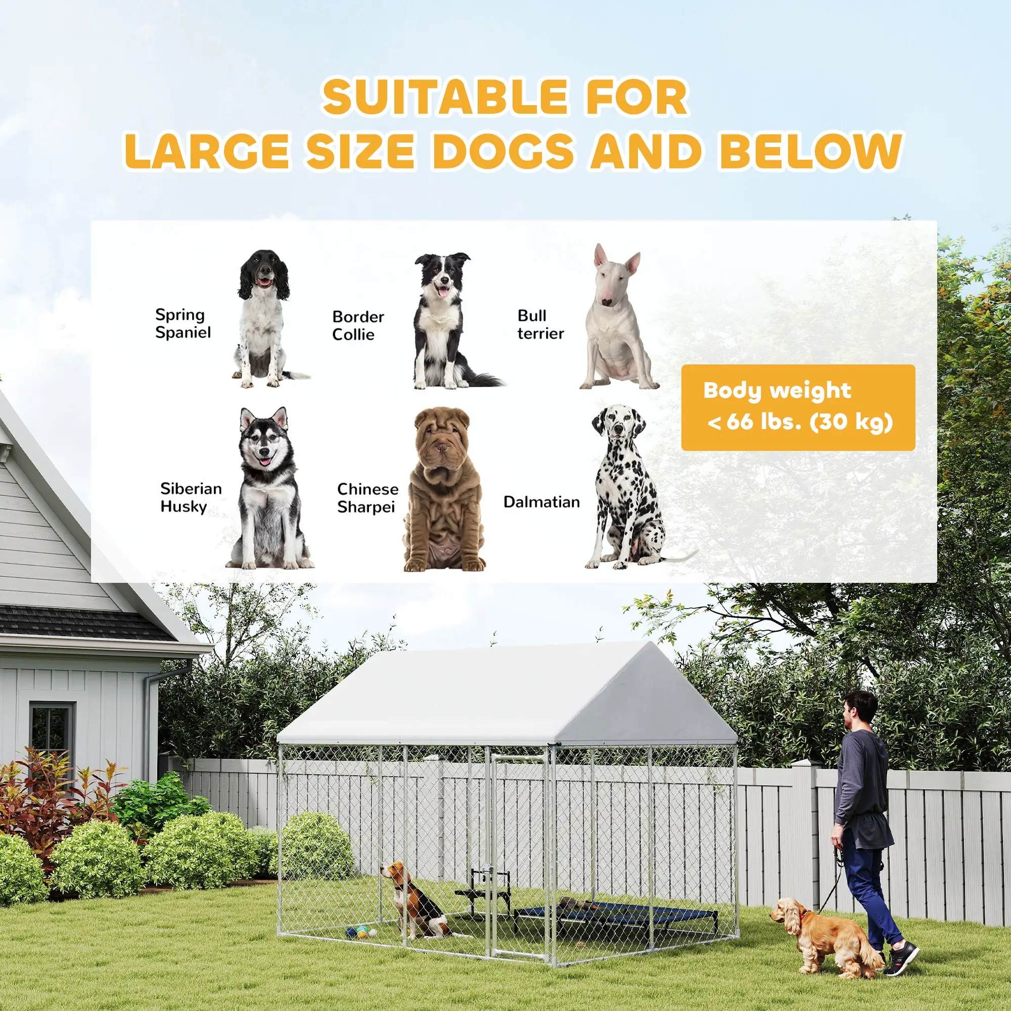 Heavy Duty Galvanized Steel Outdoor Dog Kennel with Waterproof Roof, Safety Lockable Latch System, 9.2' x 7.5' x 7.2' - Image 8