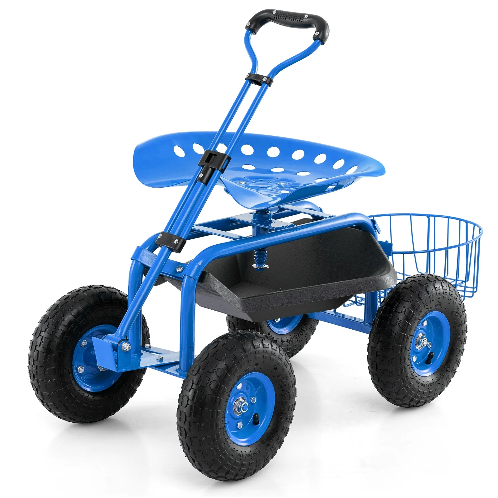 Heavy Duty Garden Cart With Tool Tray, 360 Swivel Seat, Blue - Image 4