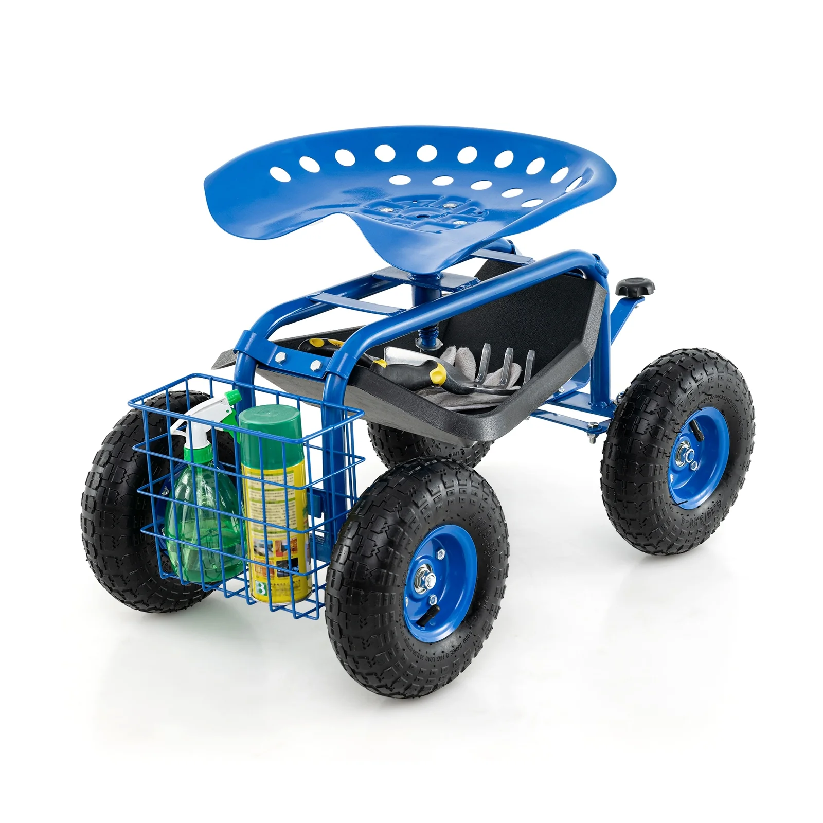 Heavy Duty Garden Cart With Tool Tray, 360 Swivel Seat, Blue - Image 5