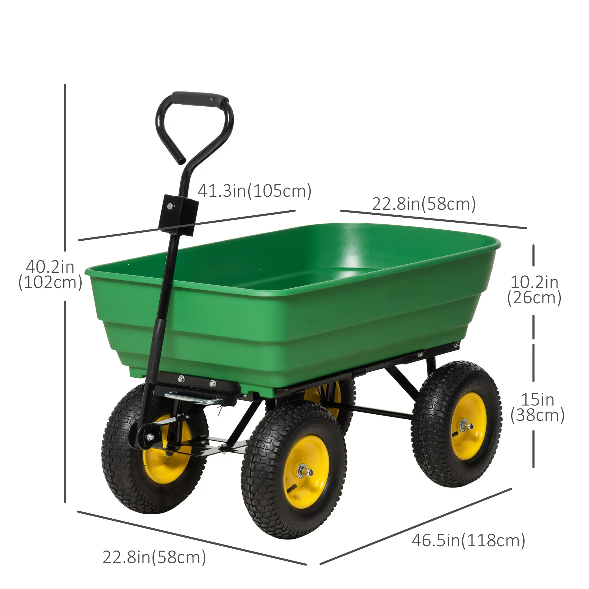 Heavy Duty Garden Dump Cart, 440lbs, Steel Frame, 12" Pneumatic Tires, Green - Image 3