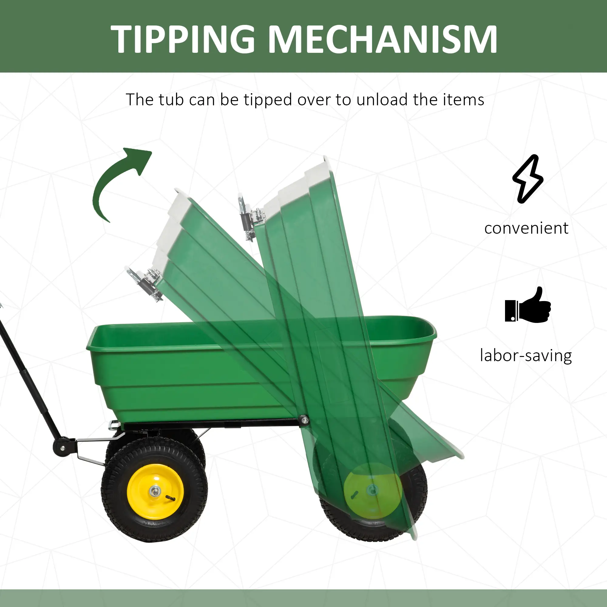 Heavy Duty Garden Dump Cart, 440lbs, Steel Frame, 12" Pneumatic Tires, Green - Image 4