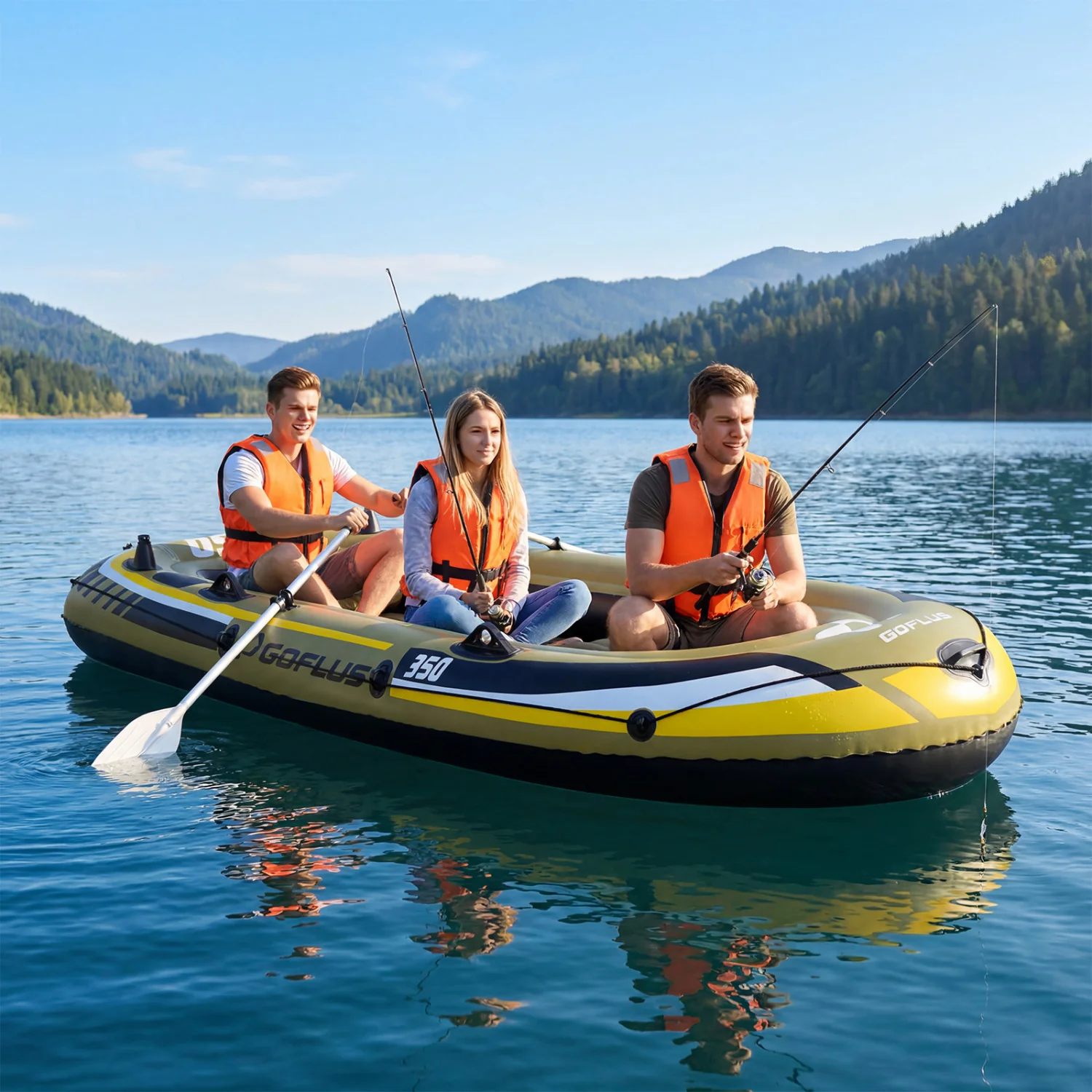 Heavy-Duty Inflatable Boat 4-Person Fishing Raft Set, Green - Image 3