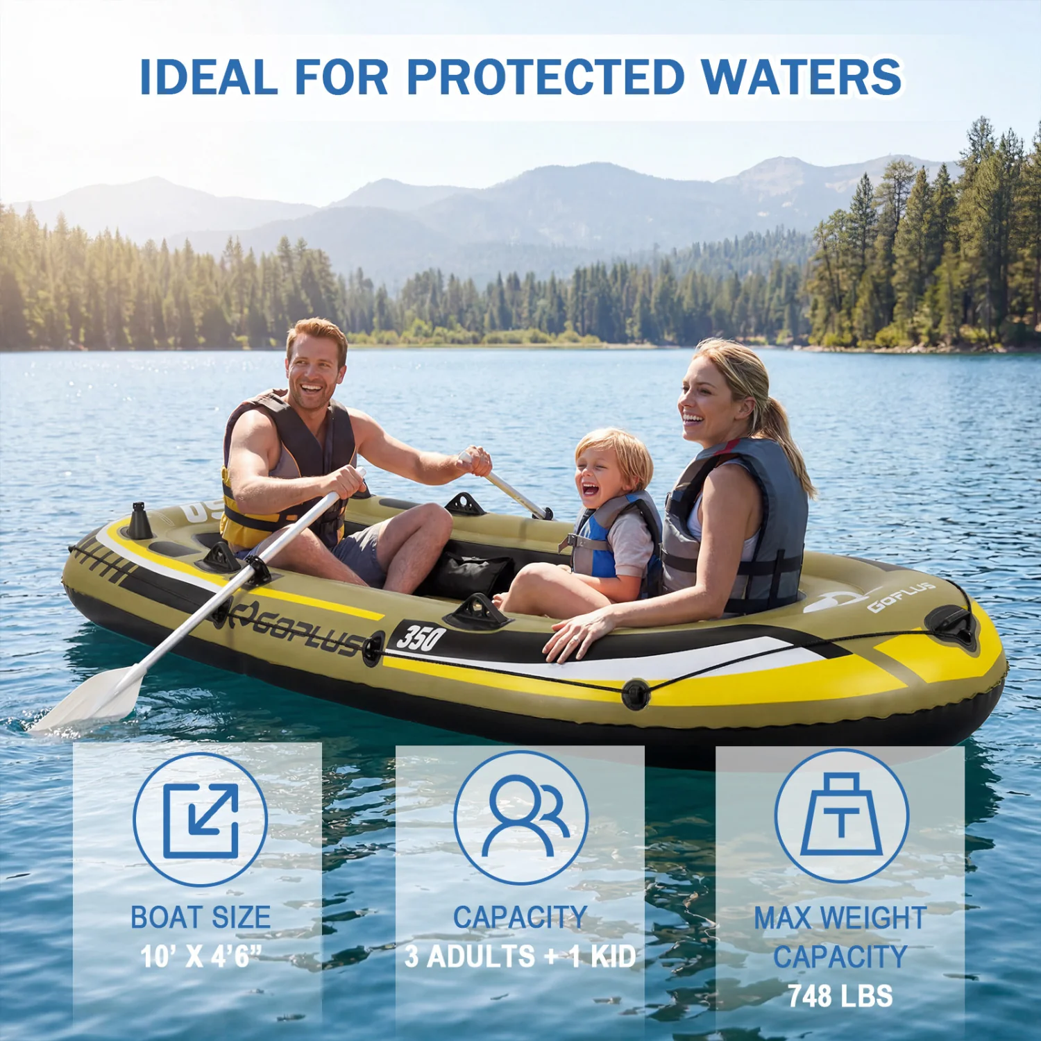 Heavy-Duty Inflatable Boat 4-Person Fishing Raft Set, Green - Image 7