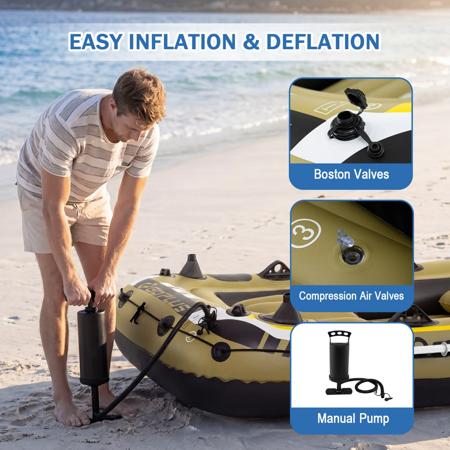 Heavy-Duty Inflatable Boat 4-Person Fishing Raft Set, Green - Image 9