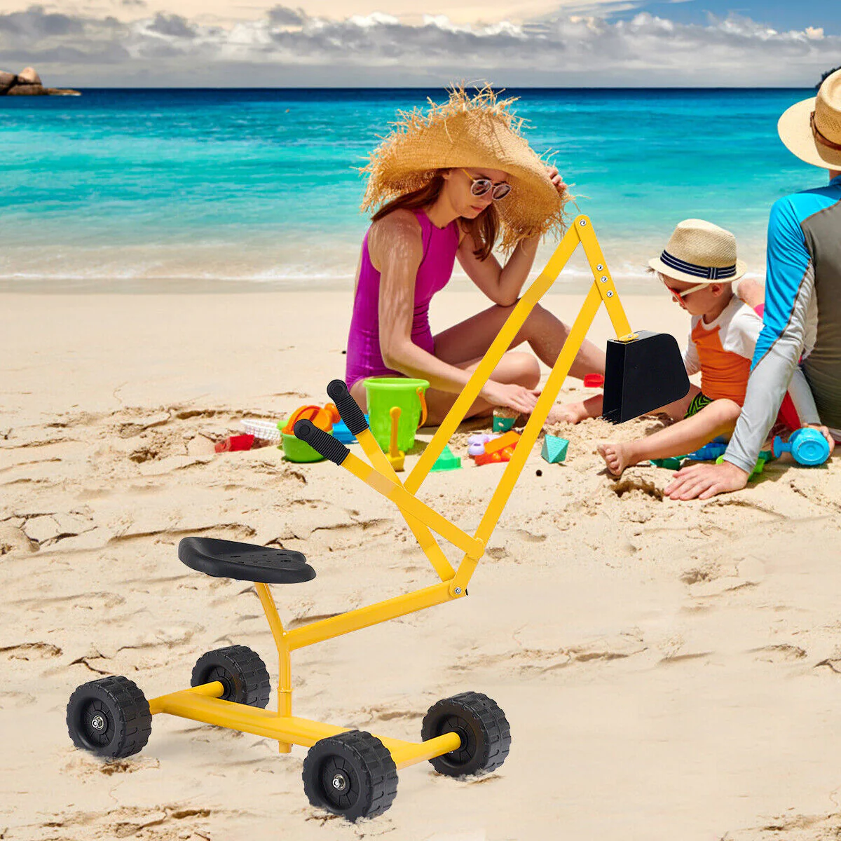 Heavy Duty Kid Ride-On Sand Digger Excavator, Yellow - Image 3