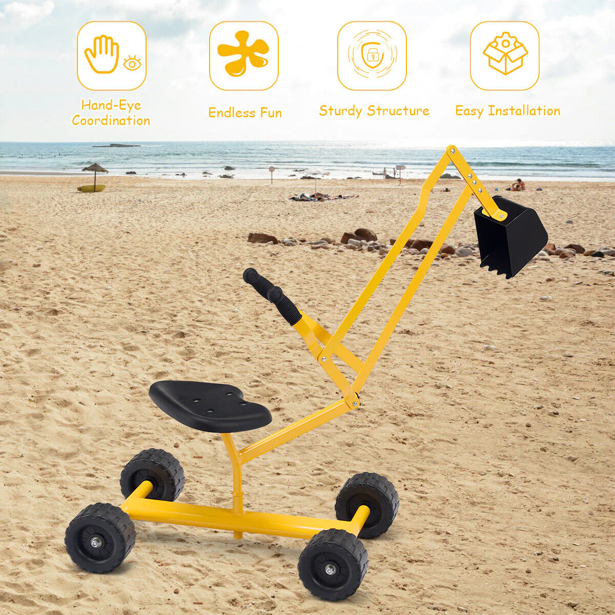 Heavy Duty Kid Ride-On Sand Digger Excavator, Yellow - Image 7