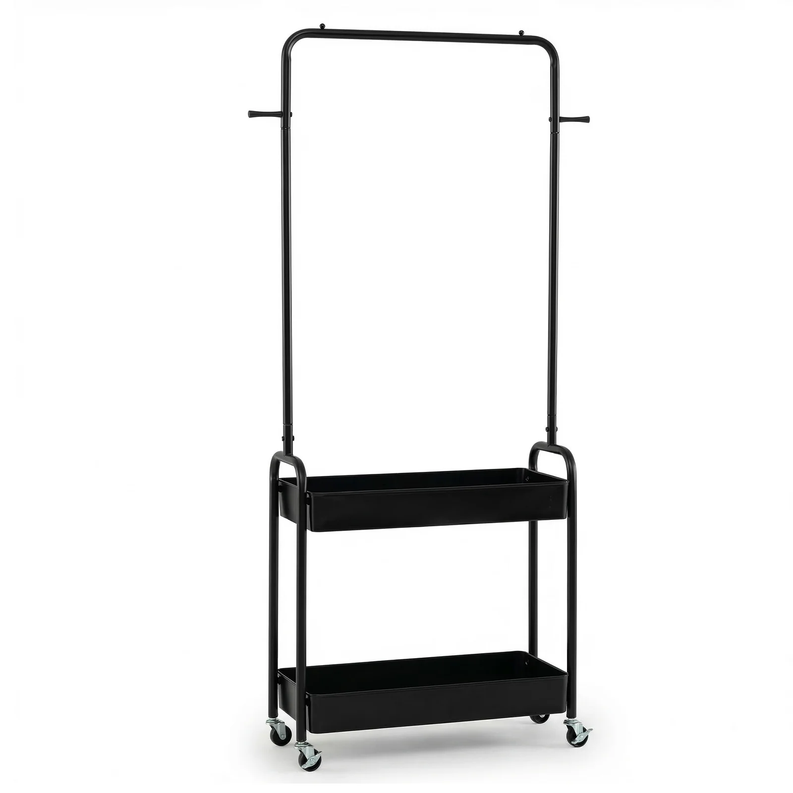 Heavy-Duty Laundry Cart With Hanging Rod, 2 Storage Baskets, Black - Image 4