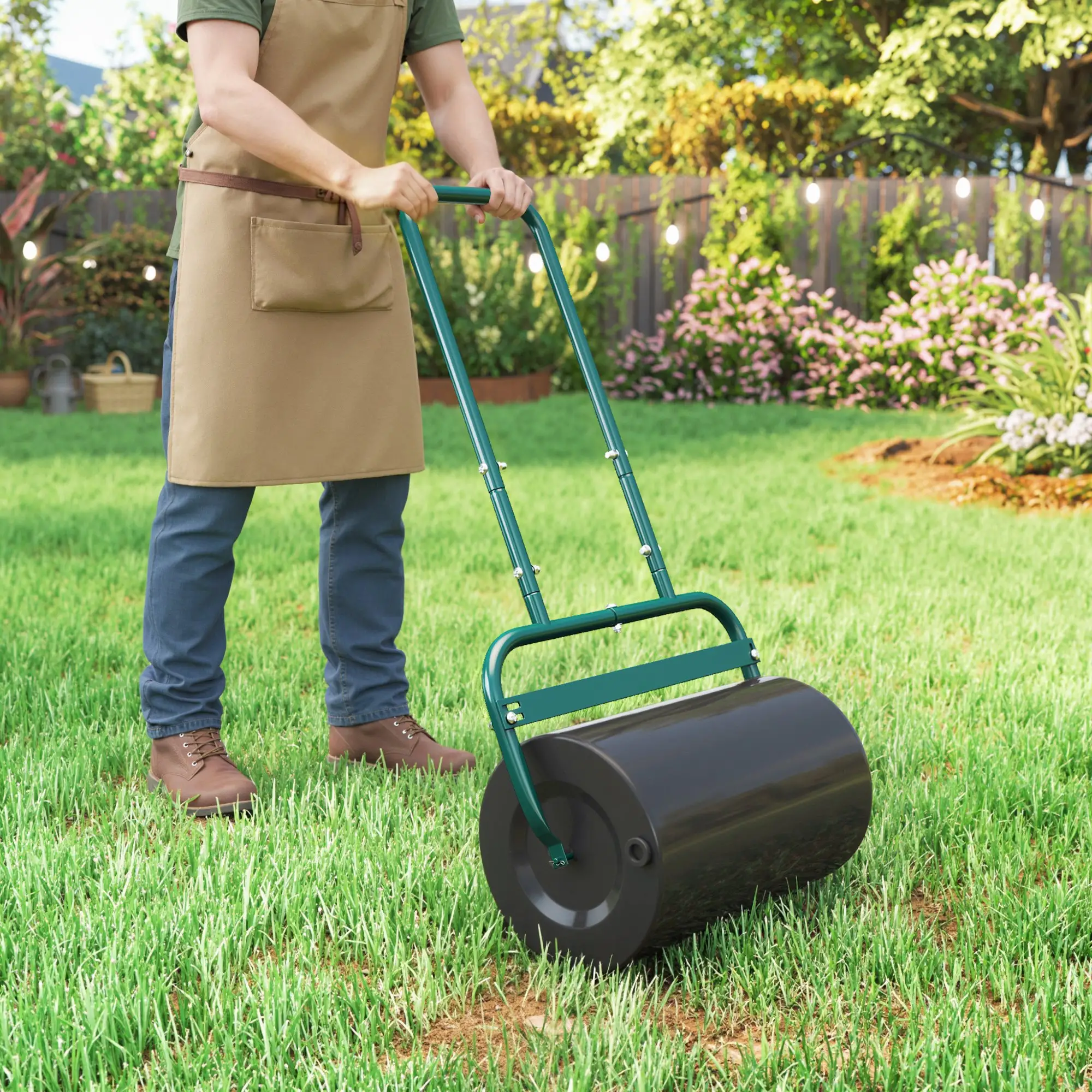 Heavy Duty Lawn Roller, 20" Push Tow Sod Roller, Grass Flattener, 11gal Water 136lbs Sand, Green - Image 10
