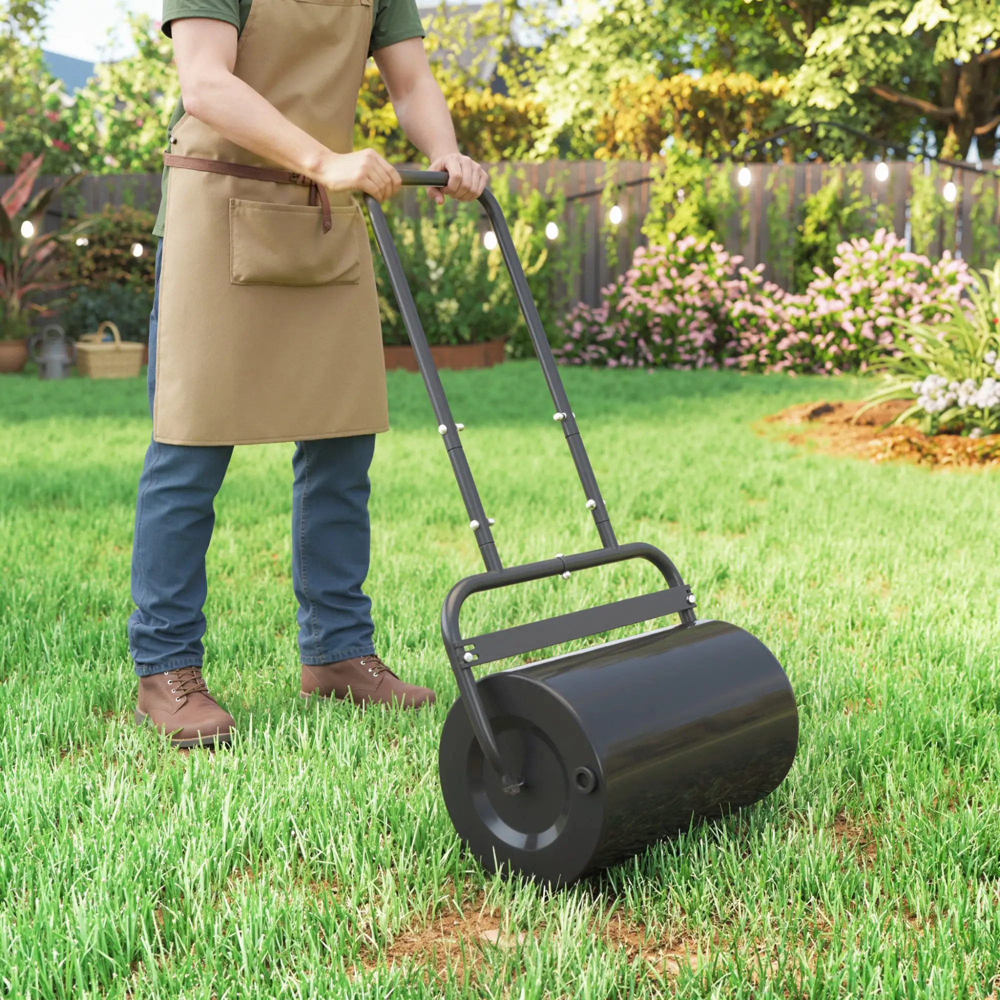 Heavy Duty Lawn Roller, 20" Push Tow Sod Roller, Grass Flattener, Black - Image 10