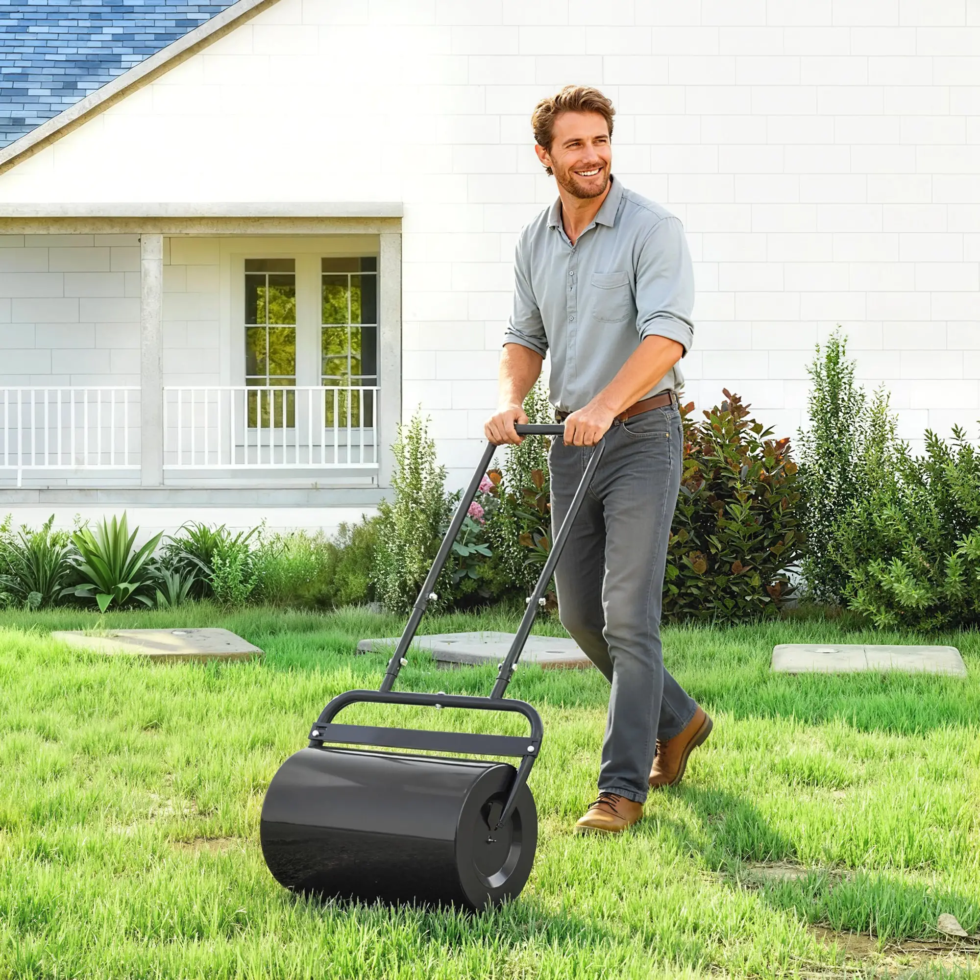 Heavy Duty Lawn Roller, 20" Push Tow Sod Roller, Grass Flattener, Black - Image 2
