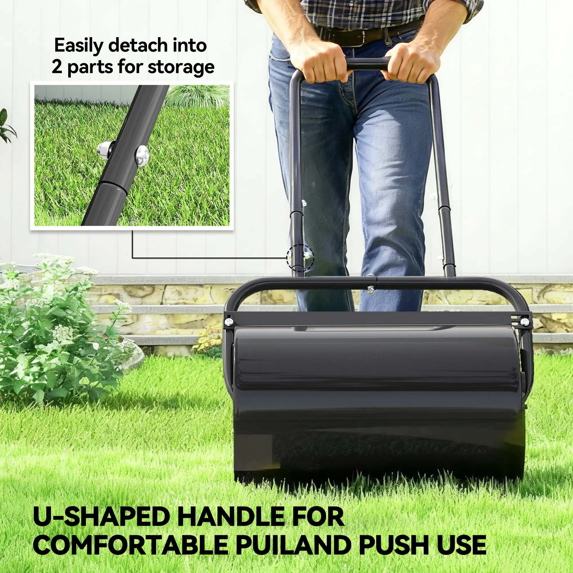 Heavy Duty Lawn Roller, 20" Push Tow Sod Roller, Grass Flattener, Black - Image 7