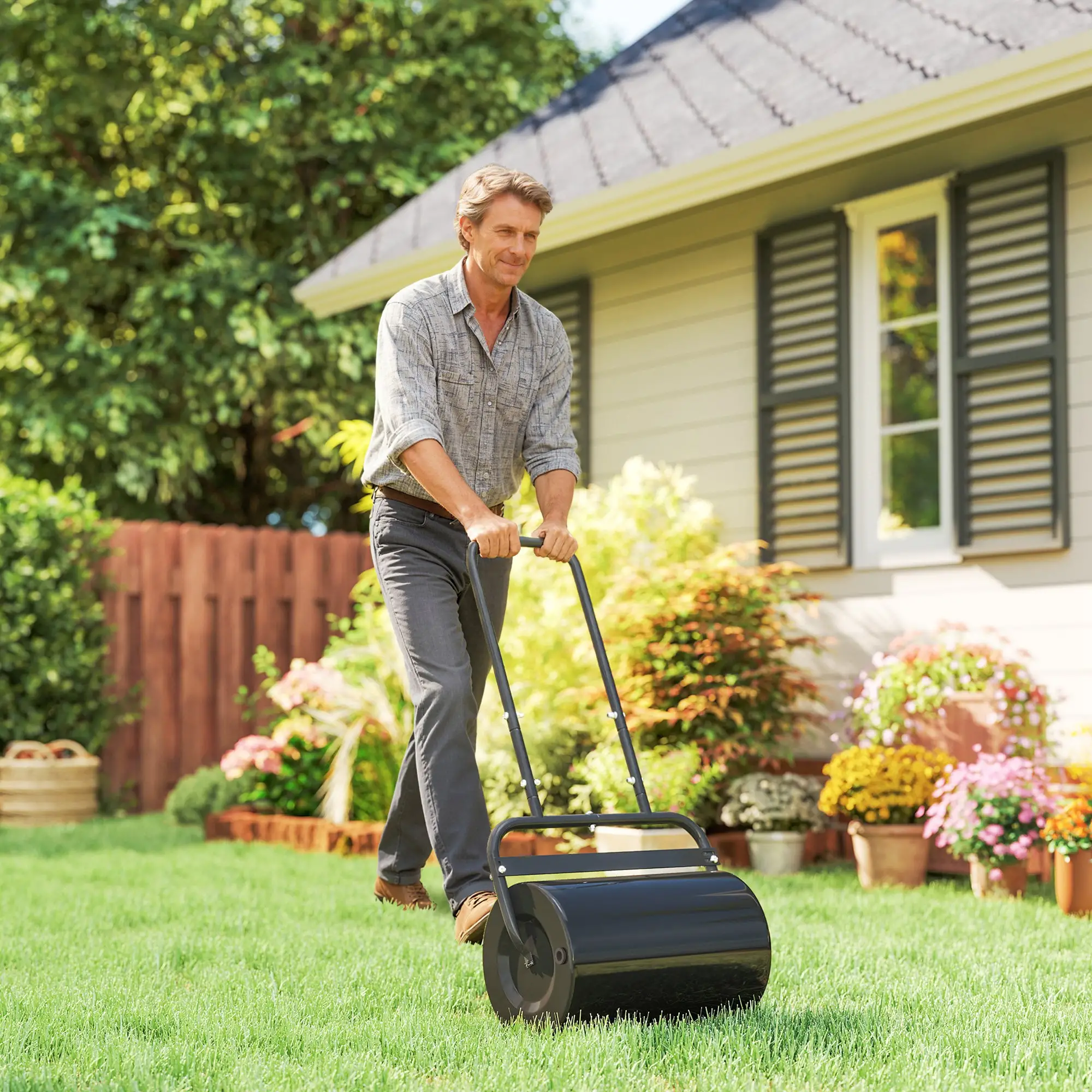 Heavy Duty Lawn Roller, 20" Push Tow Sod Roller, Grass Flattener, Black - Image 8