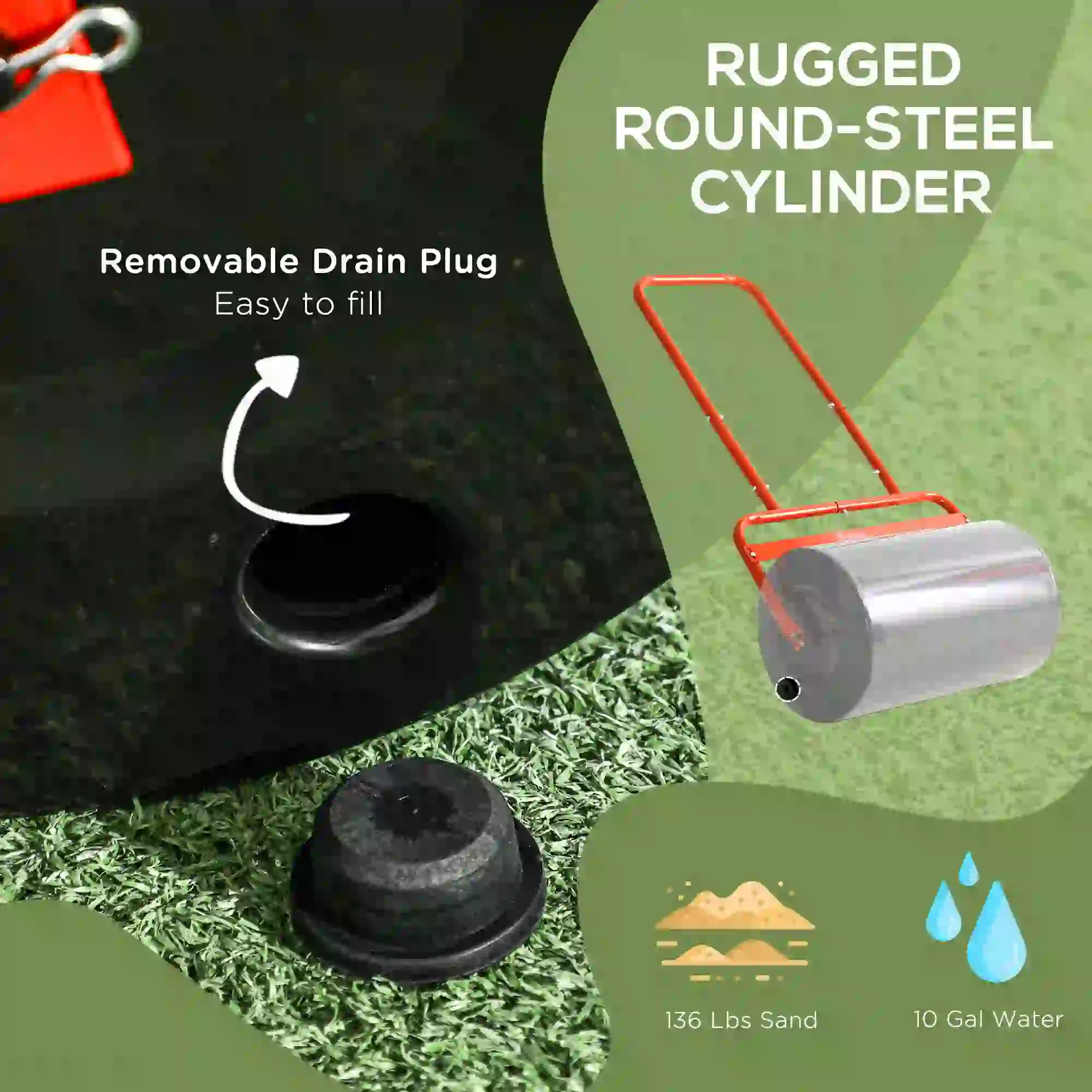 Heavy Duty Lawn Roller, 20" Push Tow Sod Roller, Grass Flattener, Red - Image 4