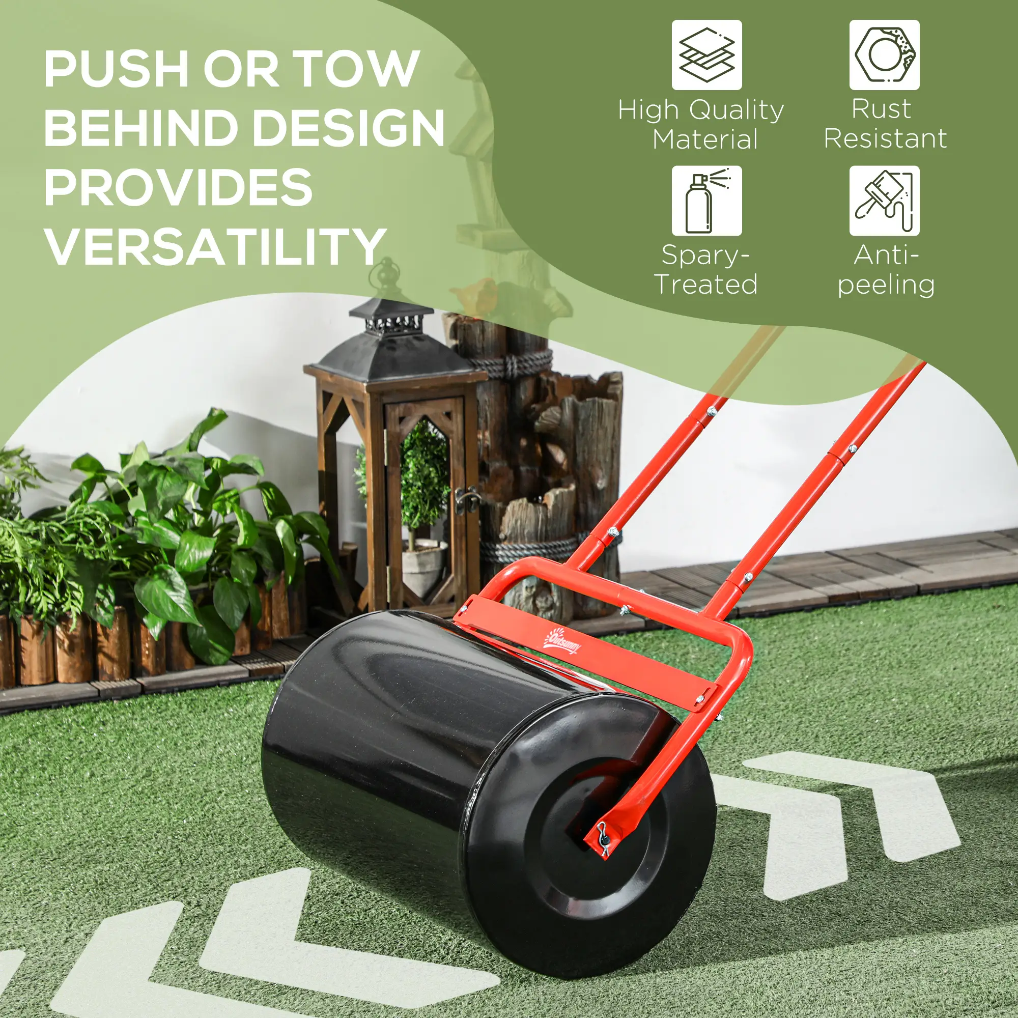 Heavy Duty Lawn Roller, 20" Push Tow Sod Roller, Grass Flattener, Red - Image 6