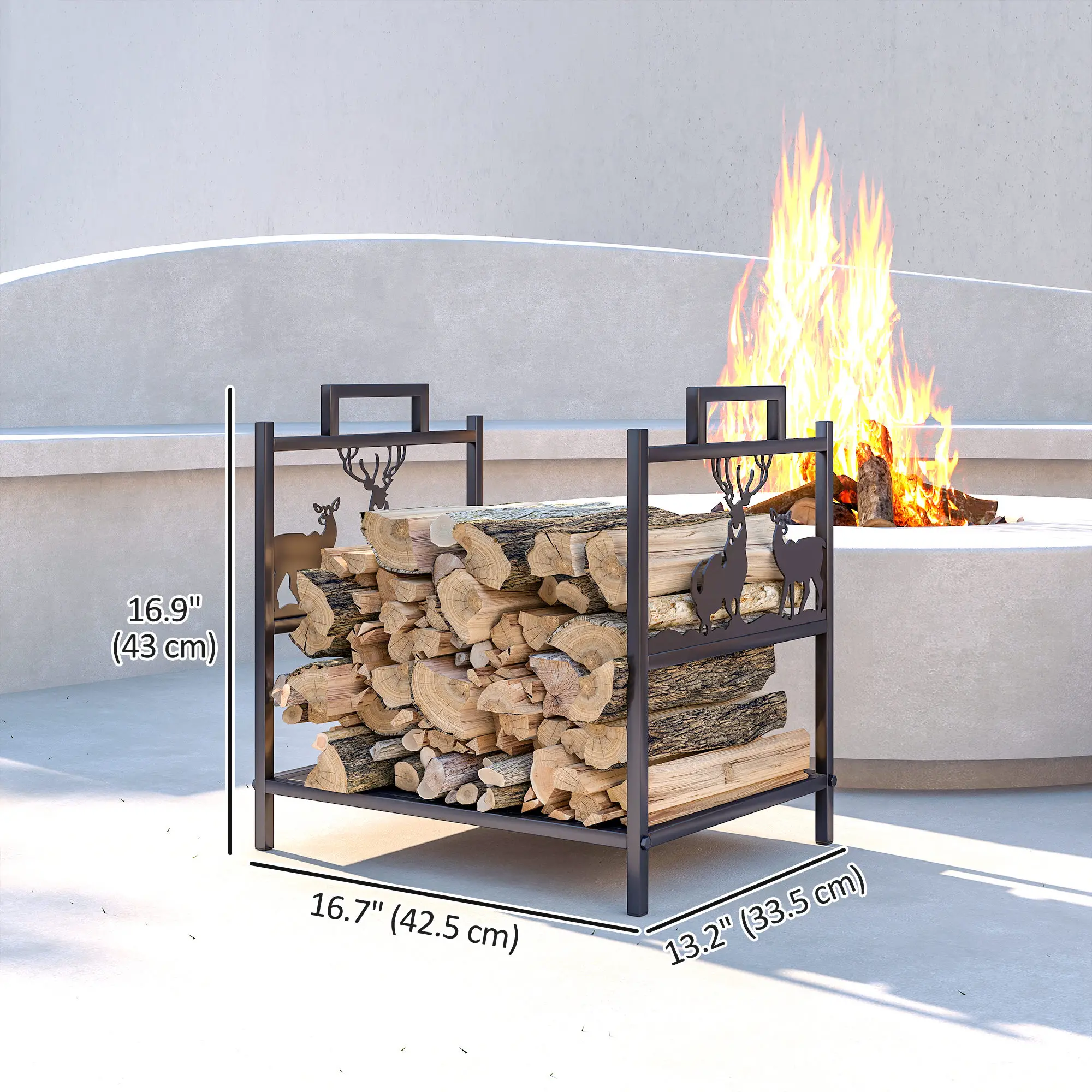 Heavy Duty Log Stand, Firewood Rack Outdoor, Black - Image 3