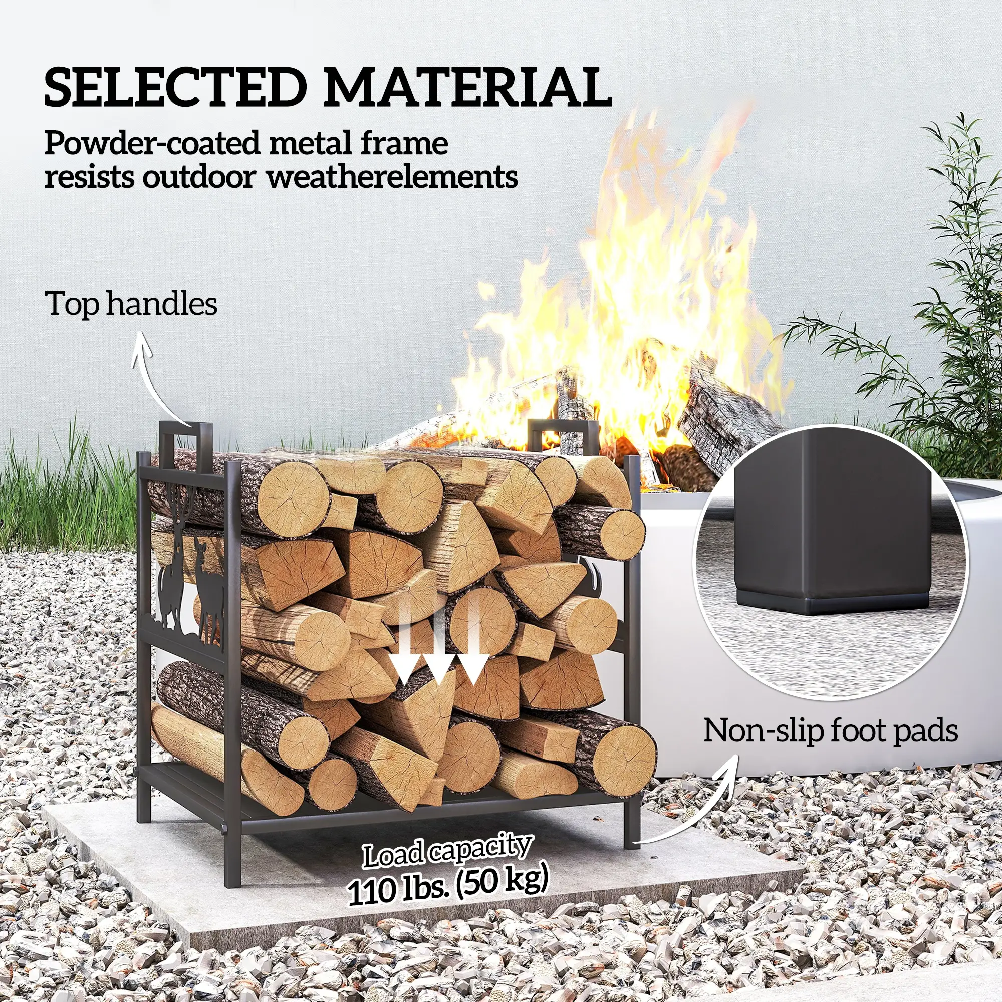 Heavy Duty Log Stand, Firewood Rack Outdoor, Black - Image 4
