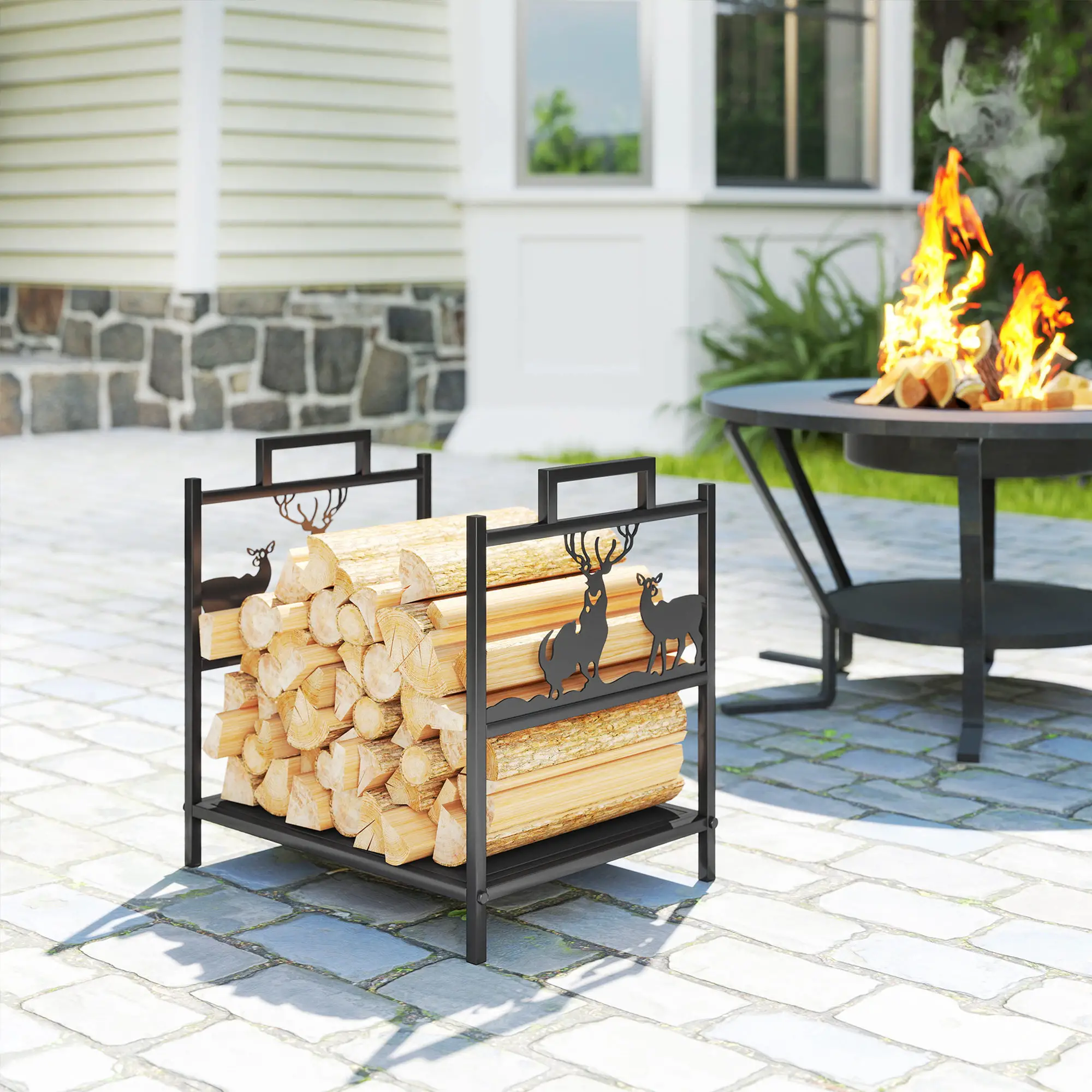 Heavy Duty Log Stand, Firewood Rack Outdoor, Black - Image 8